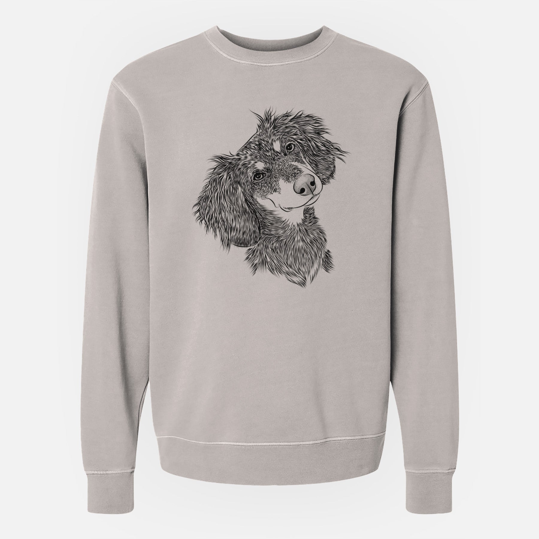 Bare Bailey the Long Haired Dachshund - Unisex Pigment Dyed Crew Sweatshirt