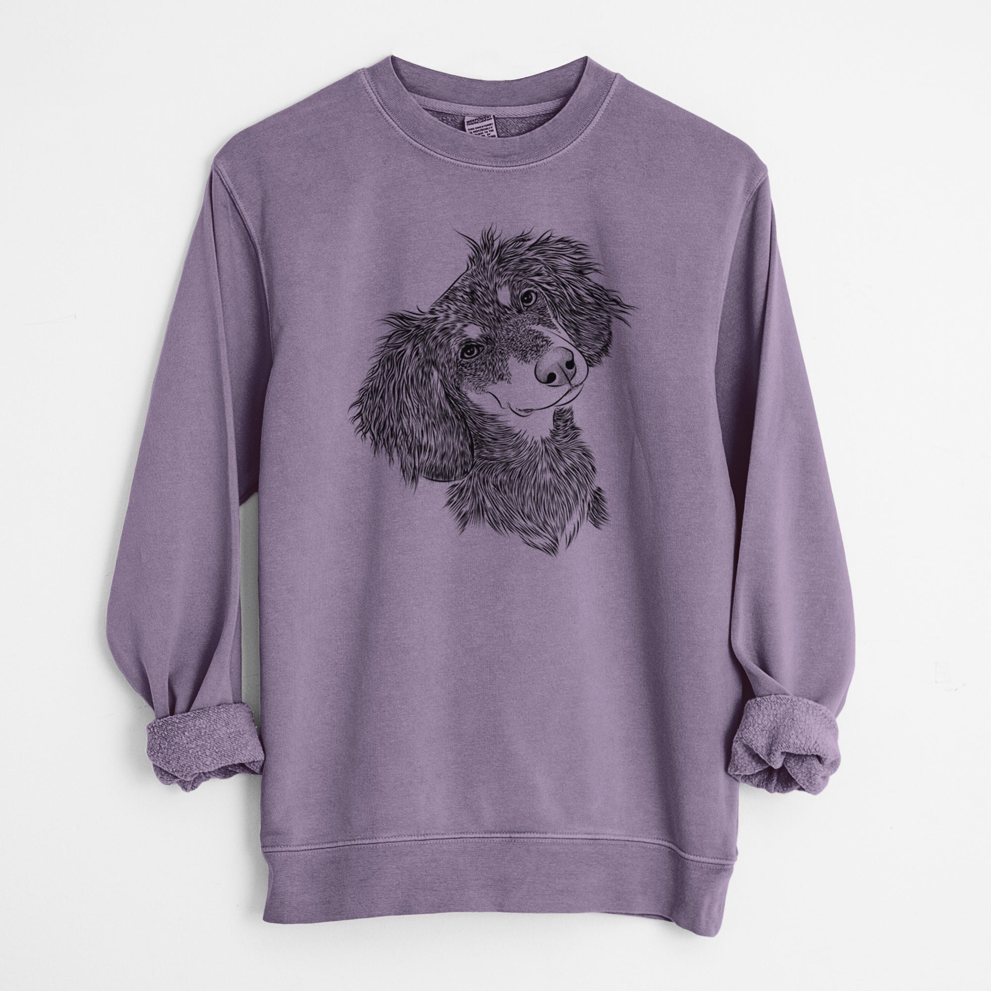 Bare Bailey the Long Haired Dachshund - Unisex Pigment Dyed Crew Sweatshirt