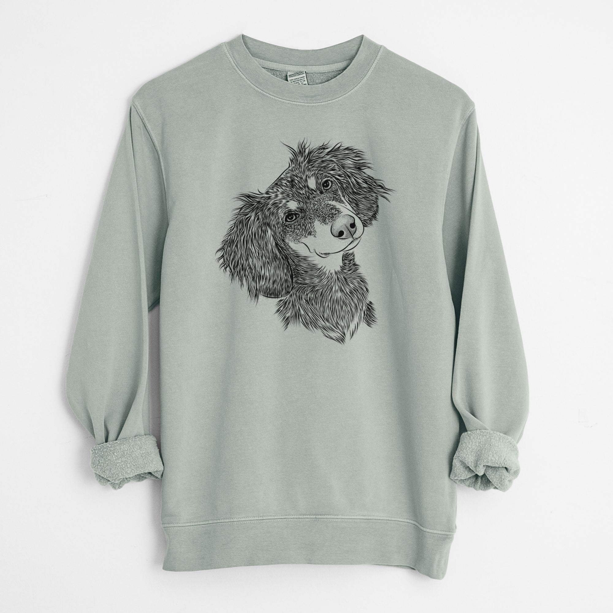 Bare Bailey the Long Haired Dachshund - Unisex Pigment Dyed Crew Sweatshirt