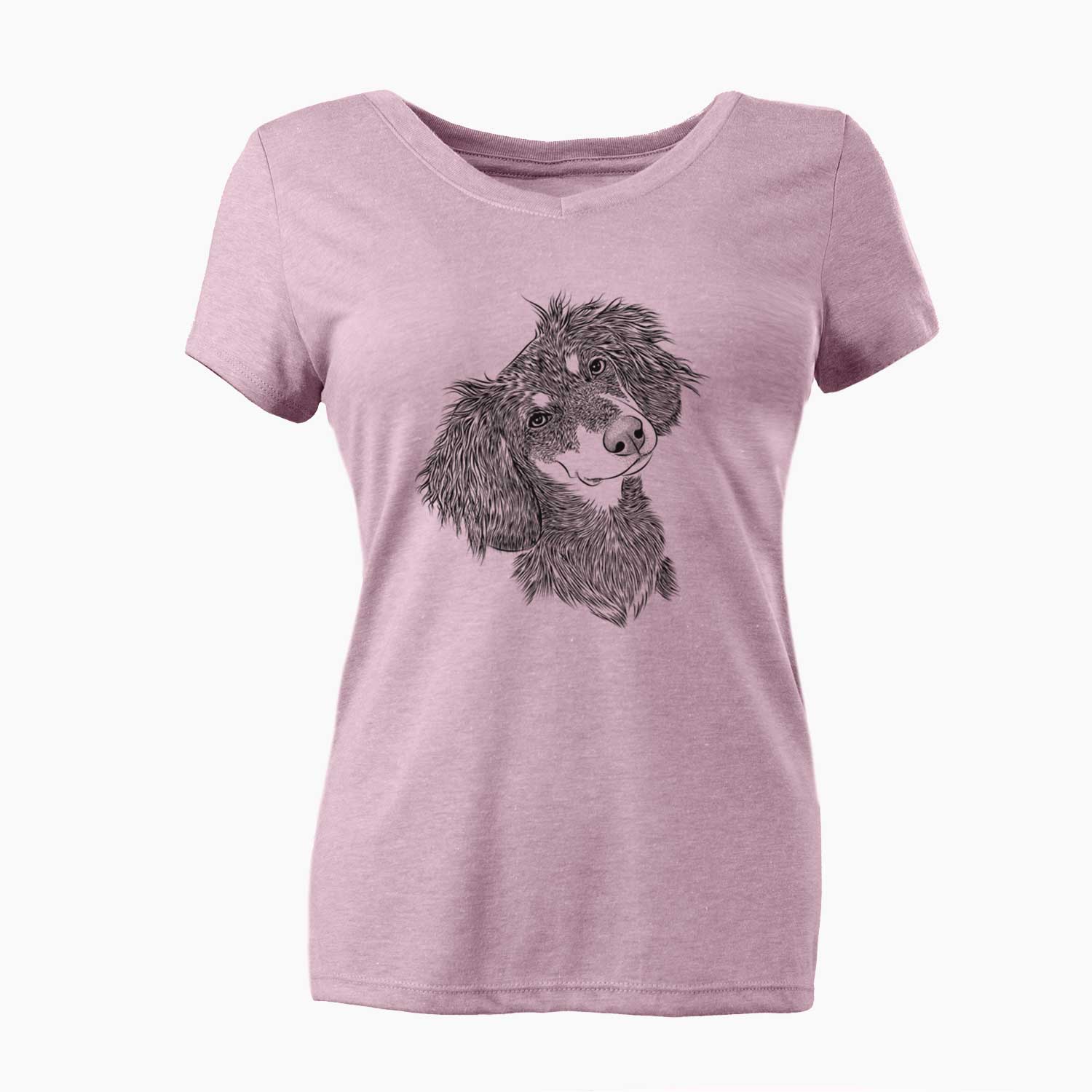 Bare Bailey the Long Haired Dachshund - Women's V-neck Shirt