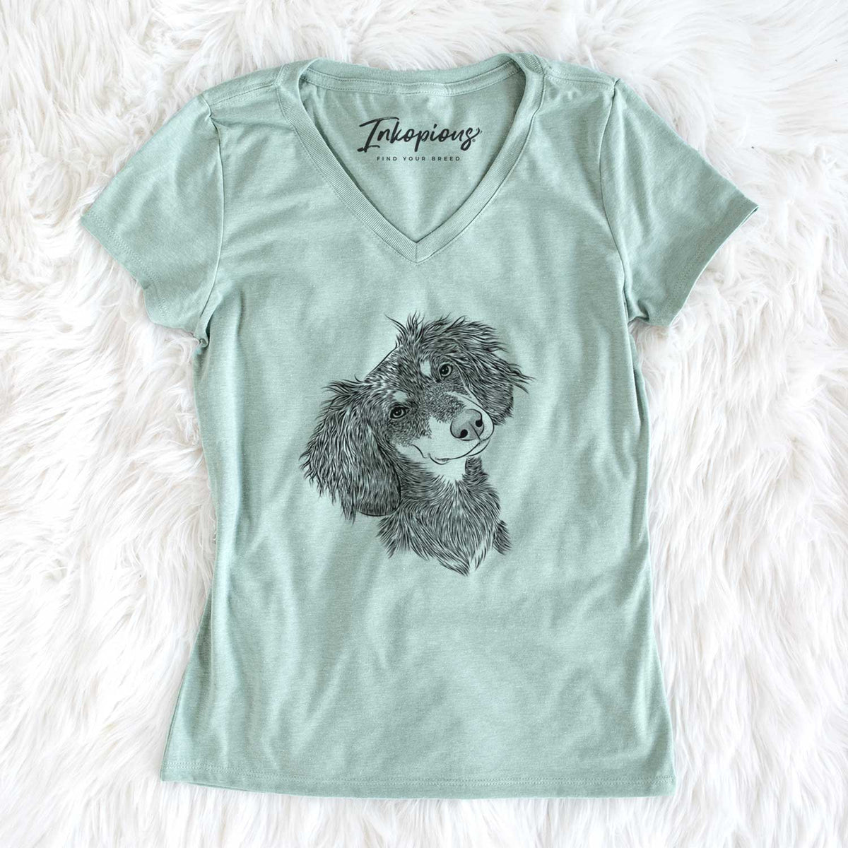 Bare Bailey the Long Haired Dachshund - Women&#39;s V-neck Shirt