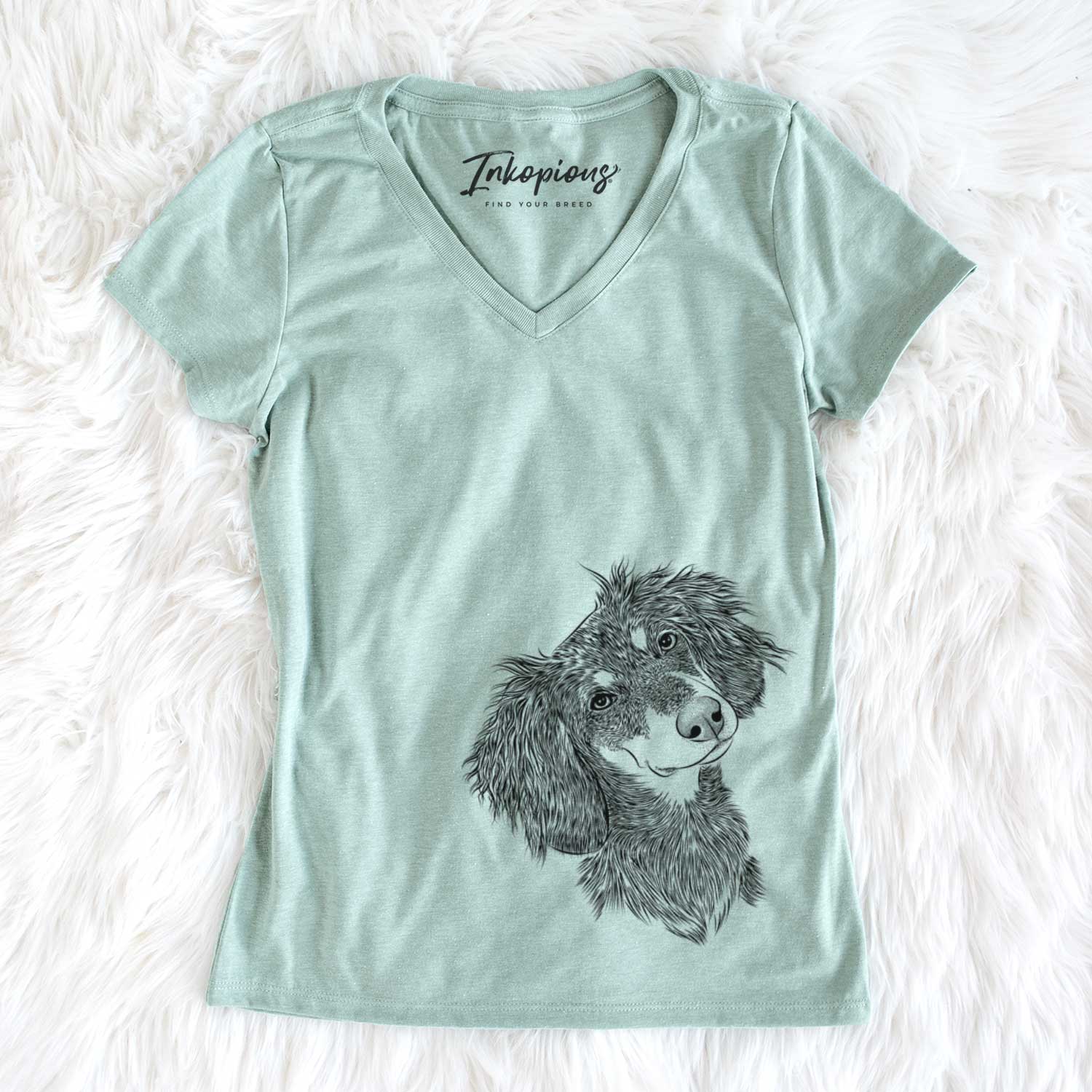 Bare Bailey the Long Haired Dachshund - Women's V-neck Shirt