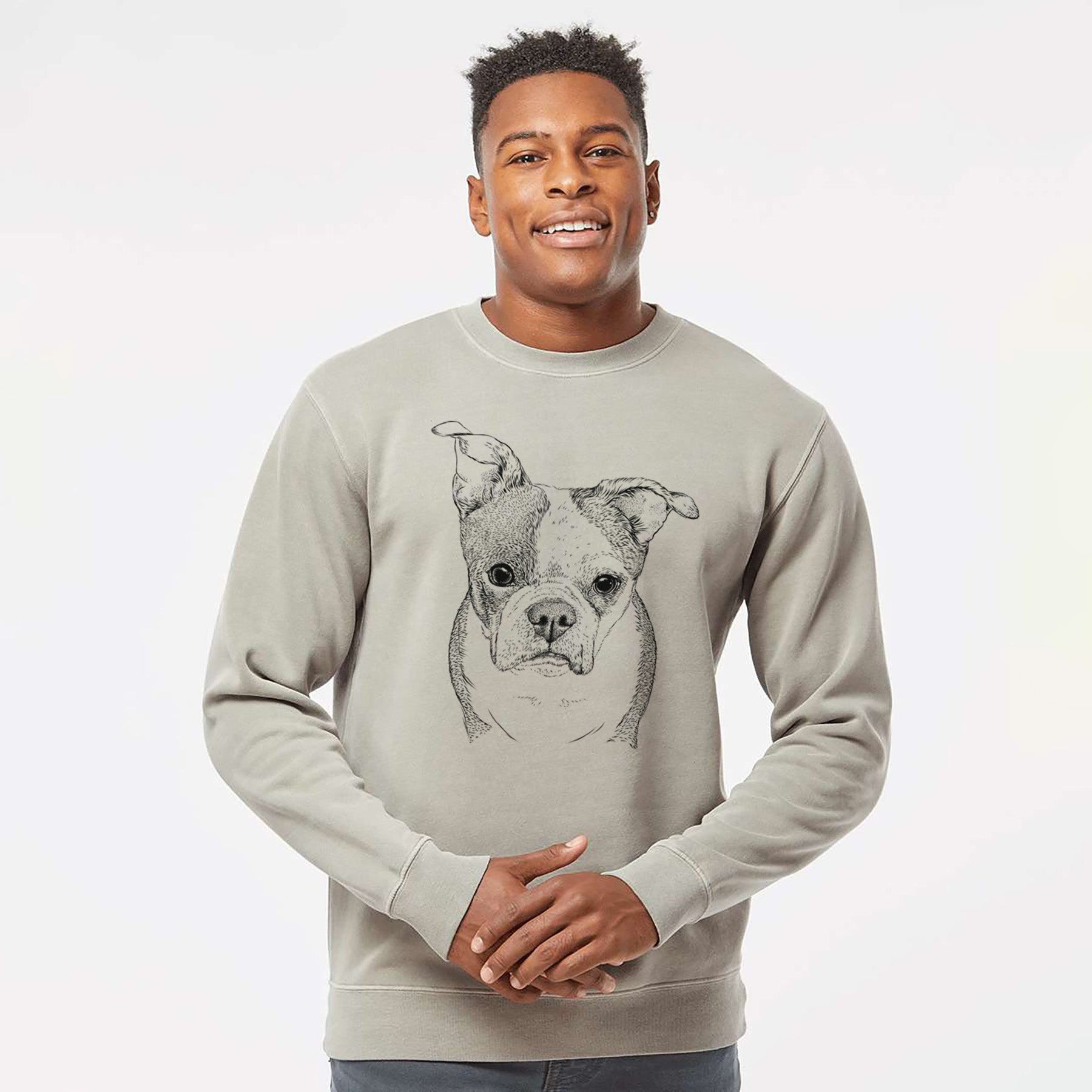 Bare Bandit the Boston Terrier - Unisex Pigment Dyed Crew Sweatshirt