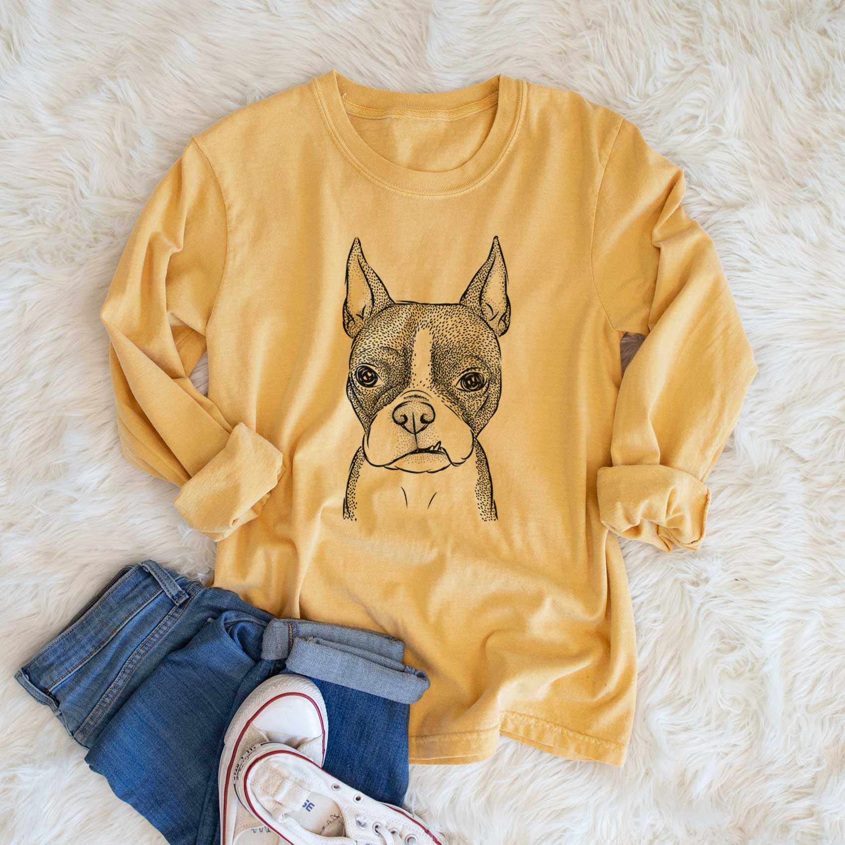 Bare Bean the Boston Terrier - Heavyweight 100% Cotton Long Sleeve