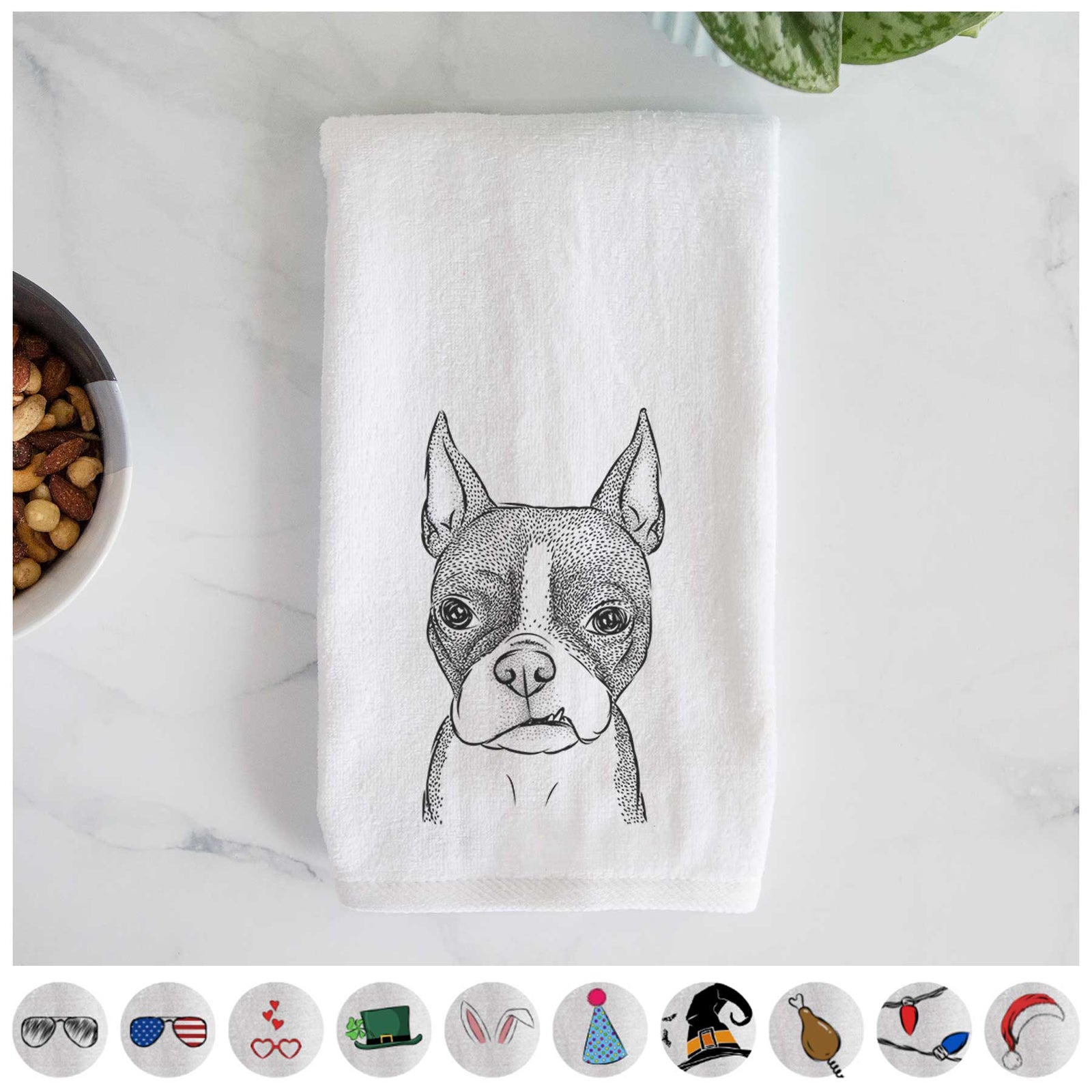 Bean the Boston Terrier Decorative Hand Towel