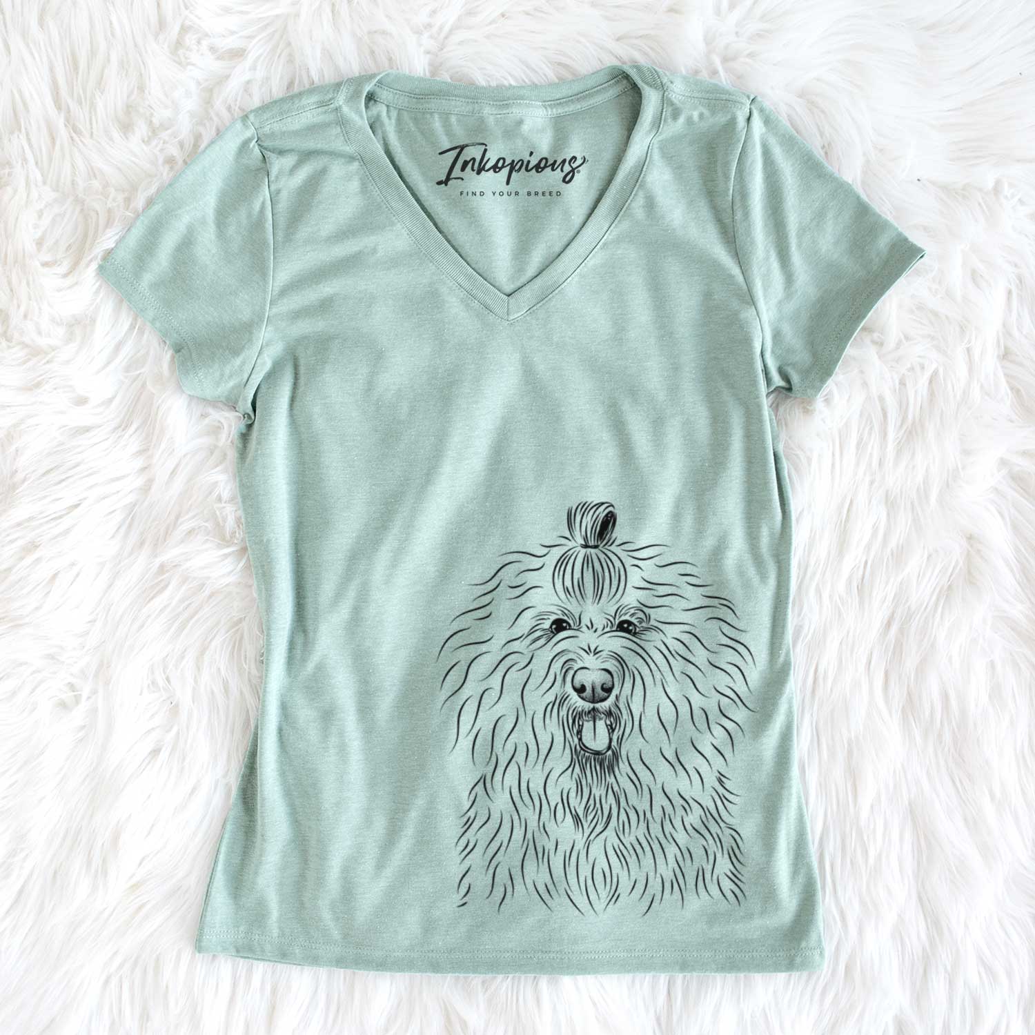 Bare Brody the Old English Sheepdog - Women's V-neck Shirt