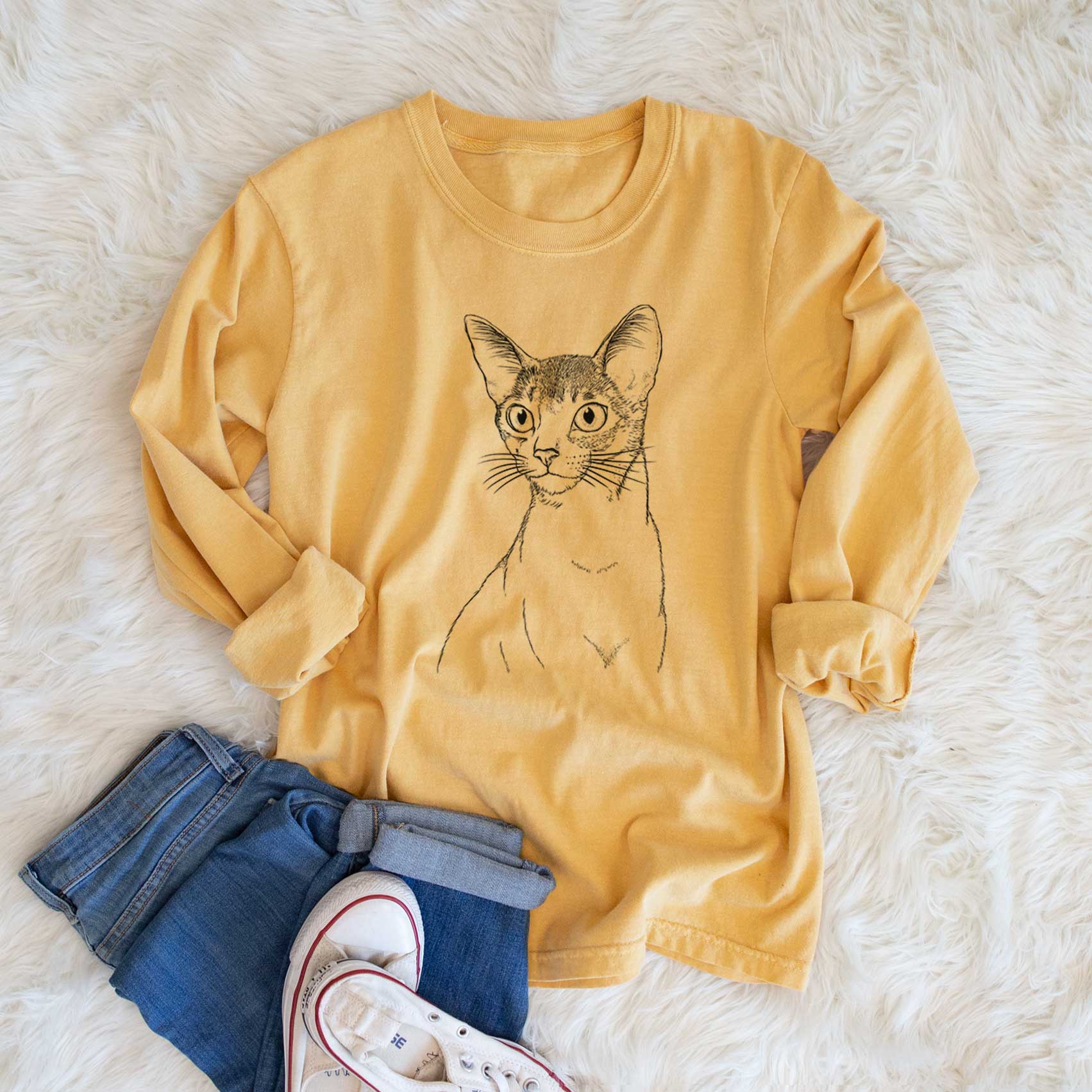 Bare Cedric the Abyssinian Cat - Heavyweight 100% Cotton Long Sleeve