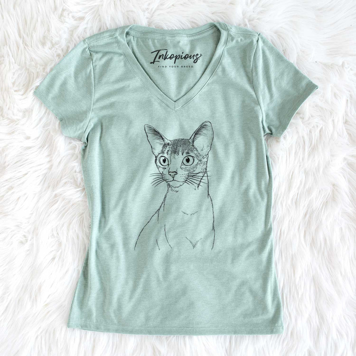 Bare Cedric the Abyssinian Cat - Women&#39;s V-neck Shirt