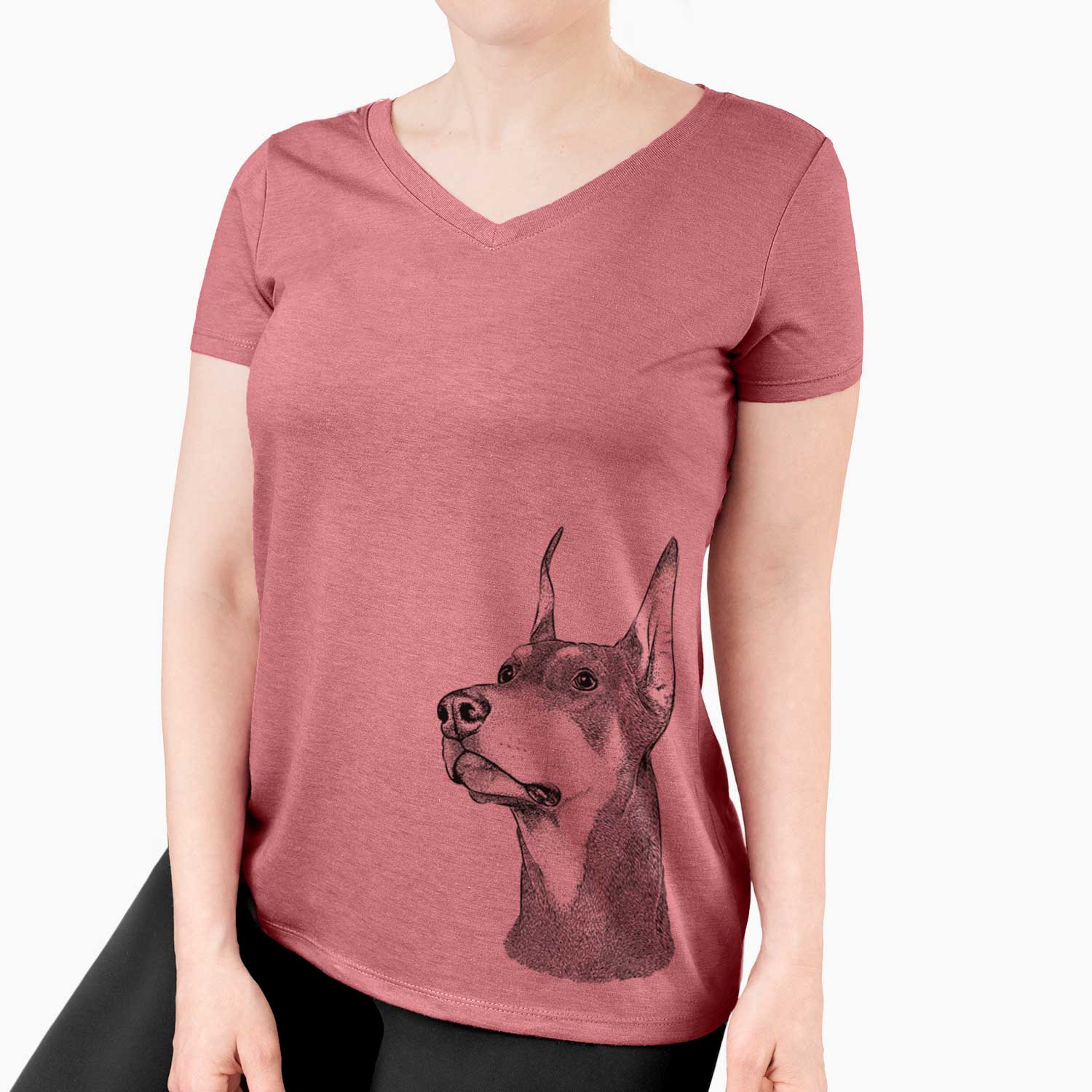 Bare Cenza the Doberman Pinscher - Women's V-neck Shirt