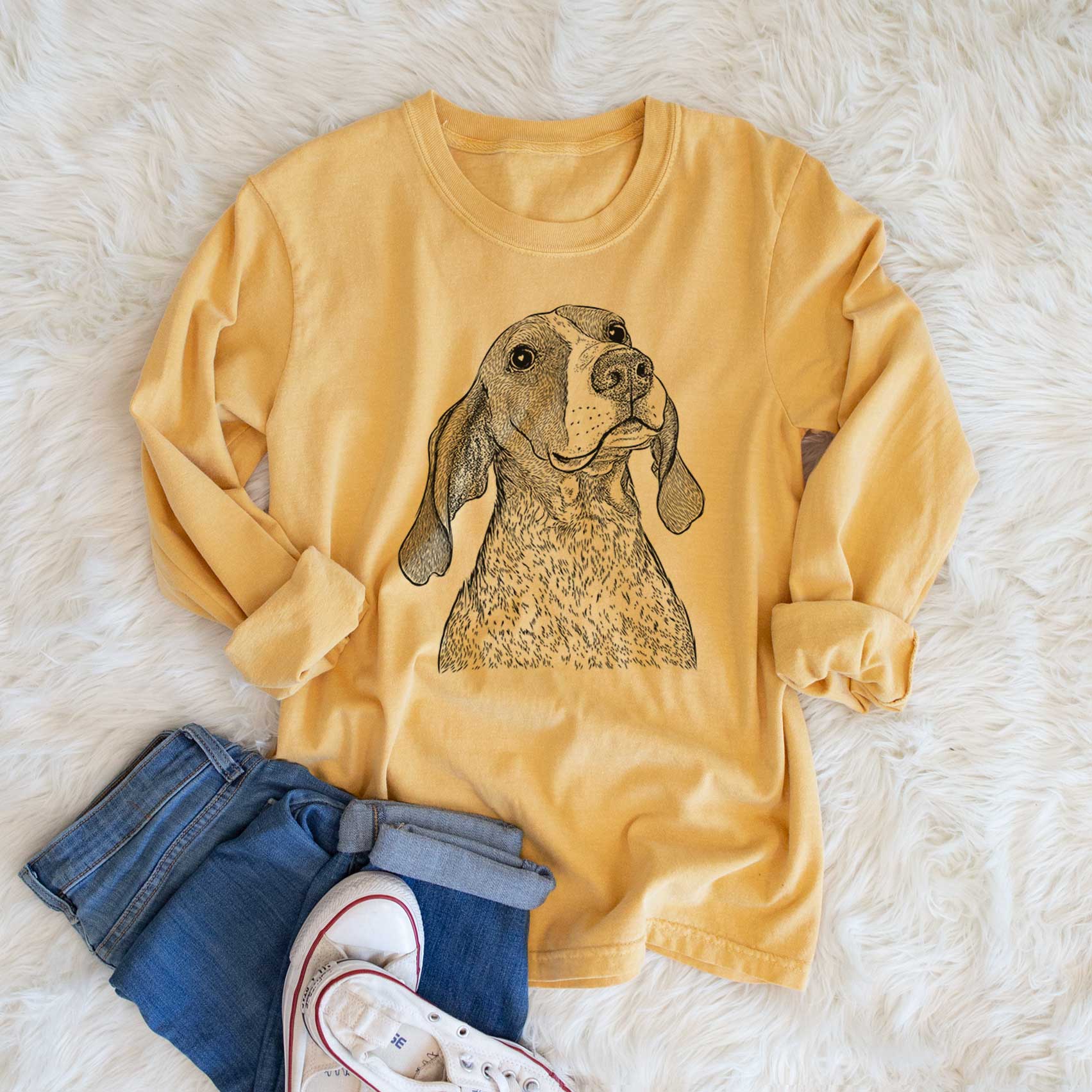 Bare Chester the Red Tick Coonhound - Heavyweight 100% Cotton Long Sleeve