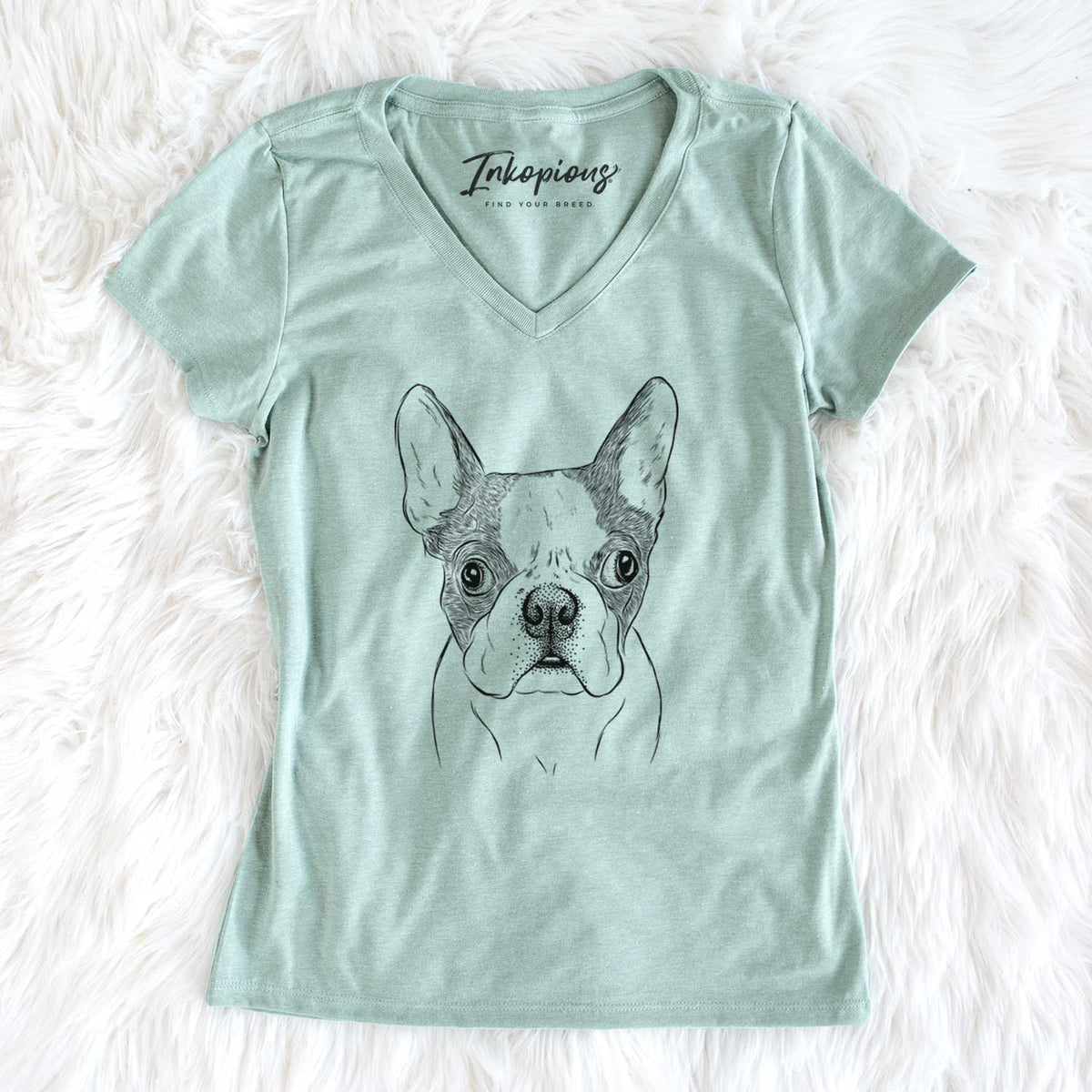 Bare Chocolate Chip the Boston Terrier - Women&#39;s V-neck Shirt