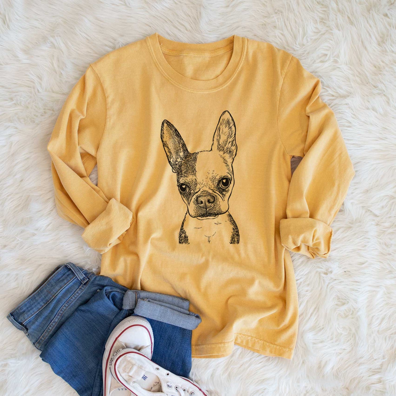 Bare Daisy the Boston Terrier - Heavyweight 100% Cotton Long Sleeve