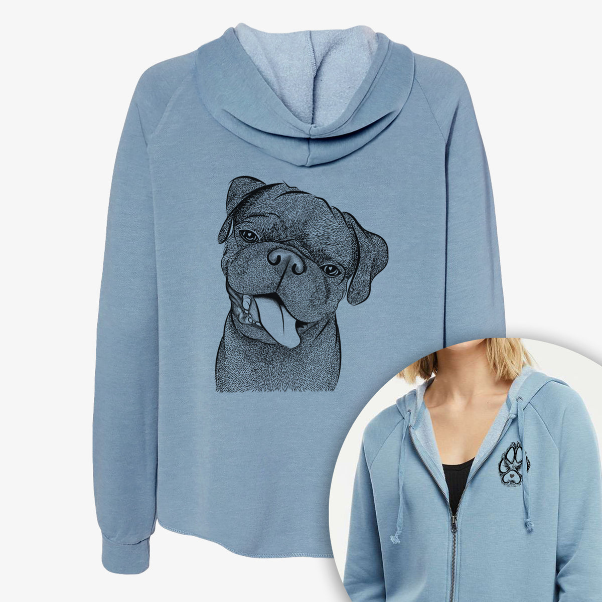 Dudley Danger the Pug - Women&#39;s Cali Wave Zip-Up Sweatshirt