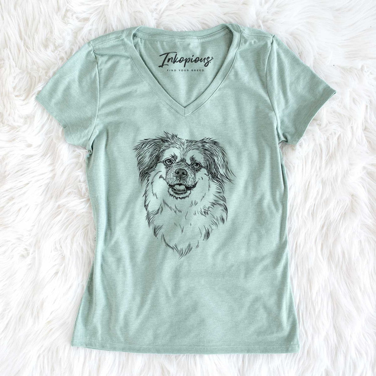 Bare Ed the Tibetan Spaniel - Women&#39;s V-neck Shirt