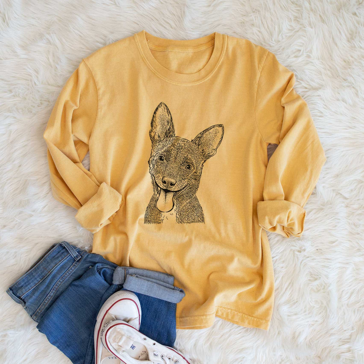 Bare Elvira the Terrier Mix - Heavyweight 100% Cotton Long Sleeve