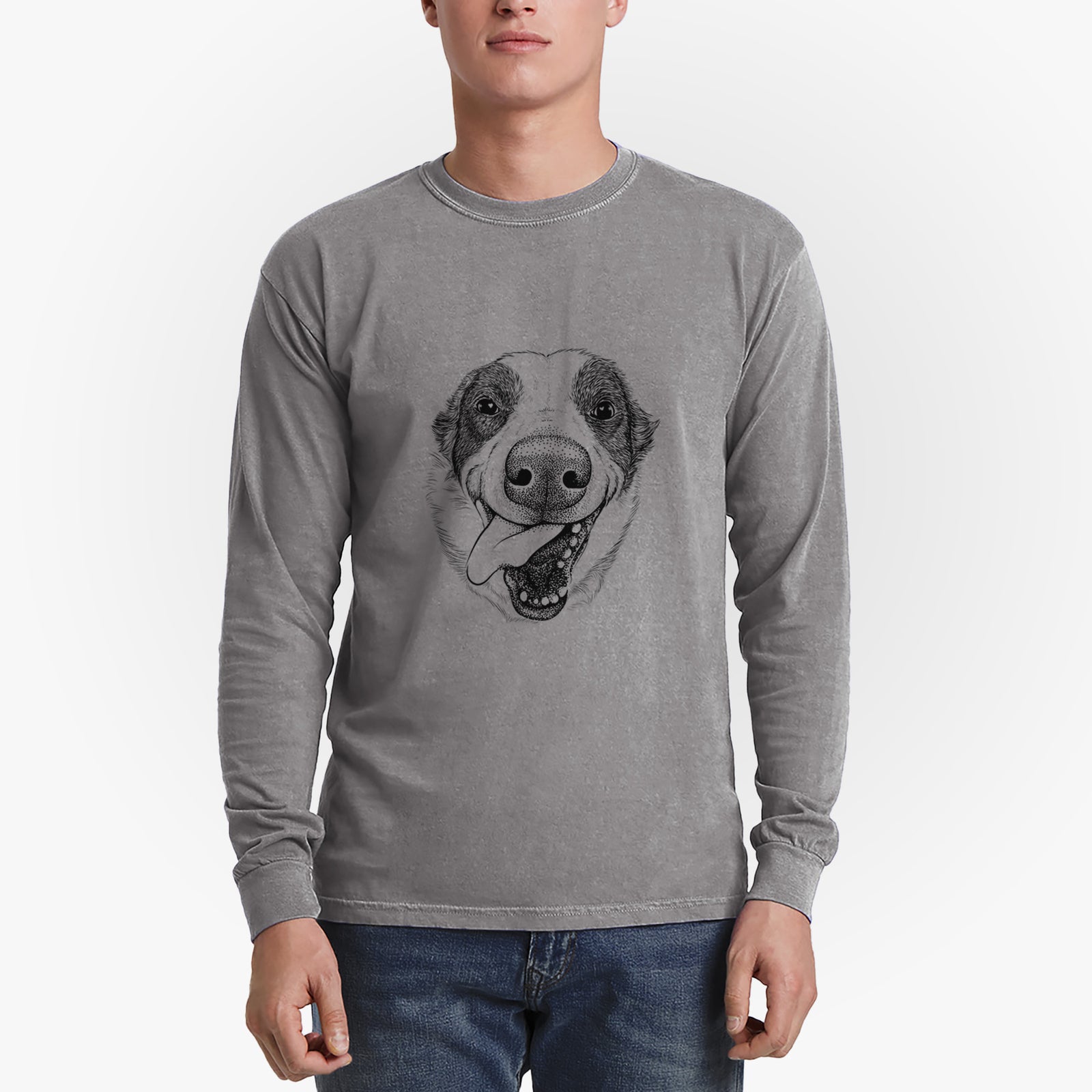Bare Elwood the Border Collie - Heavyweight 100% Cotton Long Sleeve