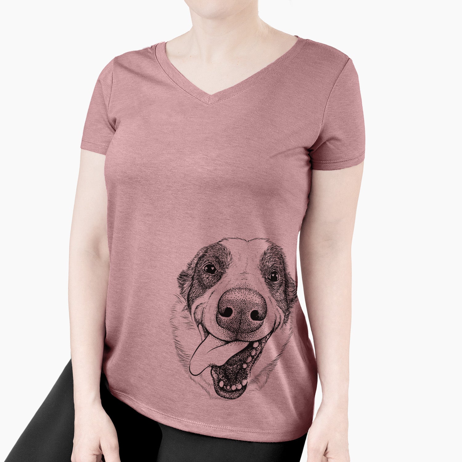 Bare Elwood the Border Collie - Women's V-neck Shirt