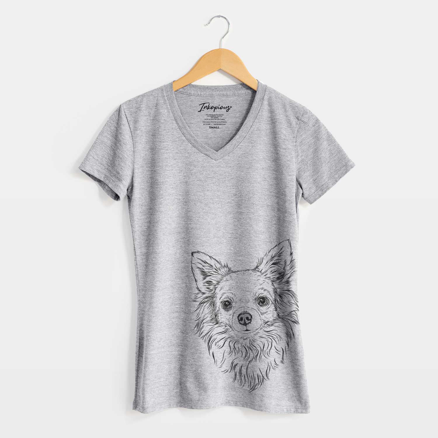 Bare Emma the Longhaired Chihuahua - Women's V-neck Shirt