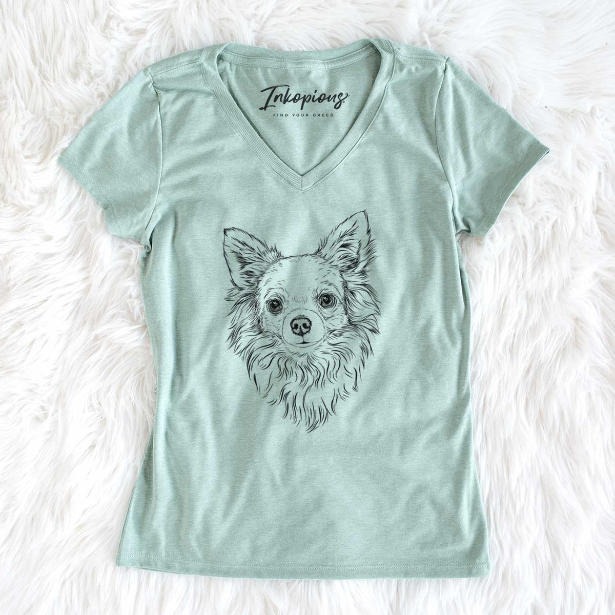 Bare Emma the Longhaired Chihuahua - Women&#39;s V-neck Shirt