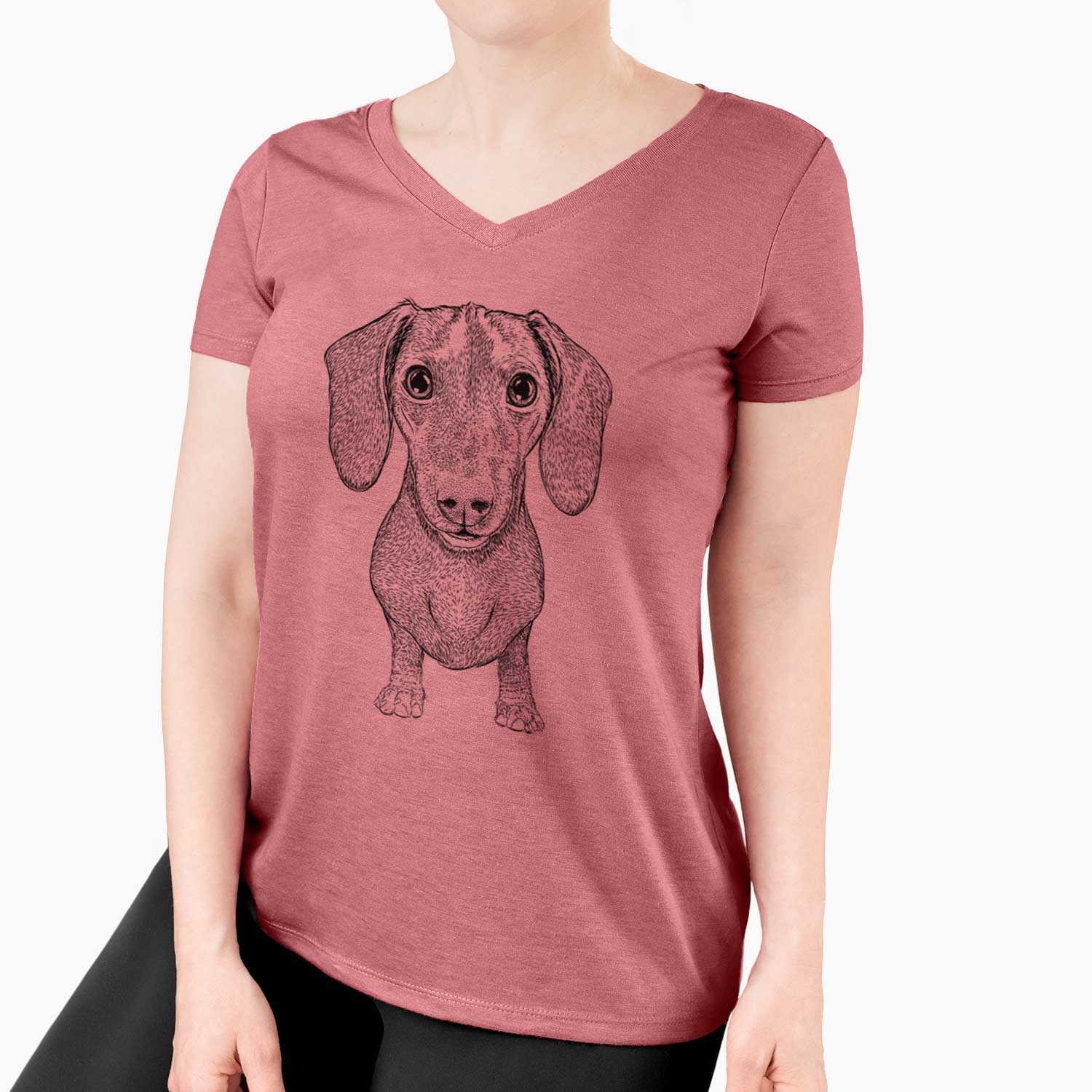 Bare Ernie the Mini Dachshund - Women's V-neck Shirt