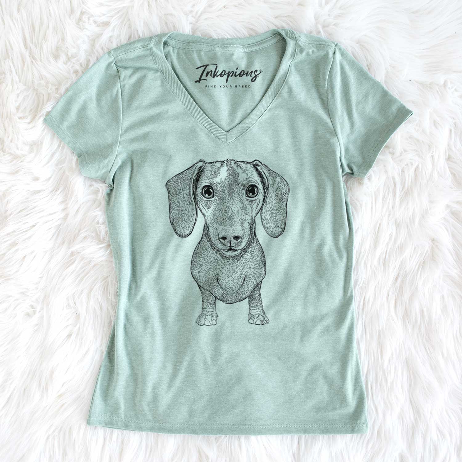 Bare Ernie the Mini Dachshund - Women's V-neck Shirt