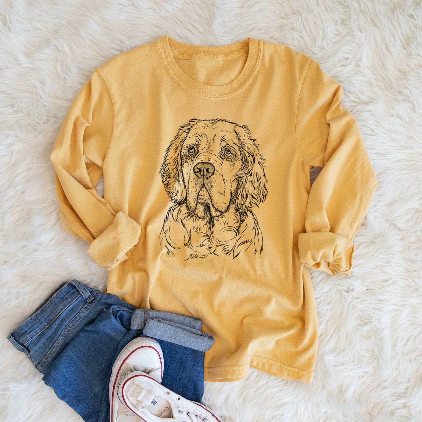 Bare Gary the Clumber Spaniel - Heavyweight 100% Cotton Long Sleeve
