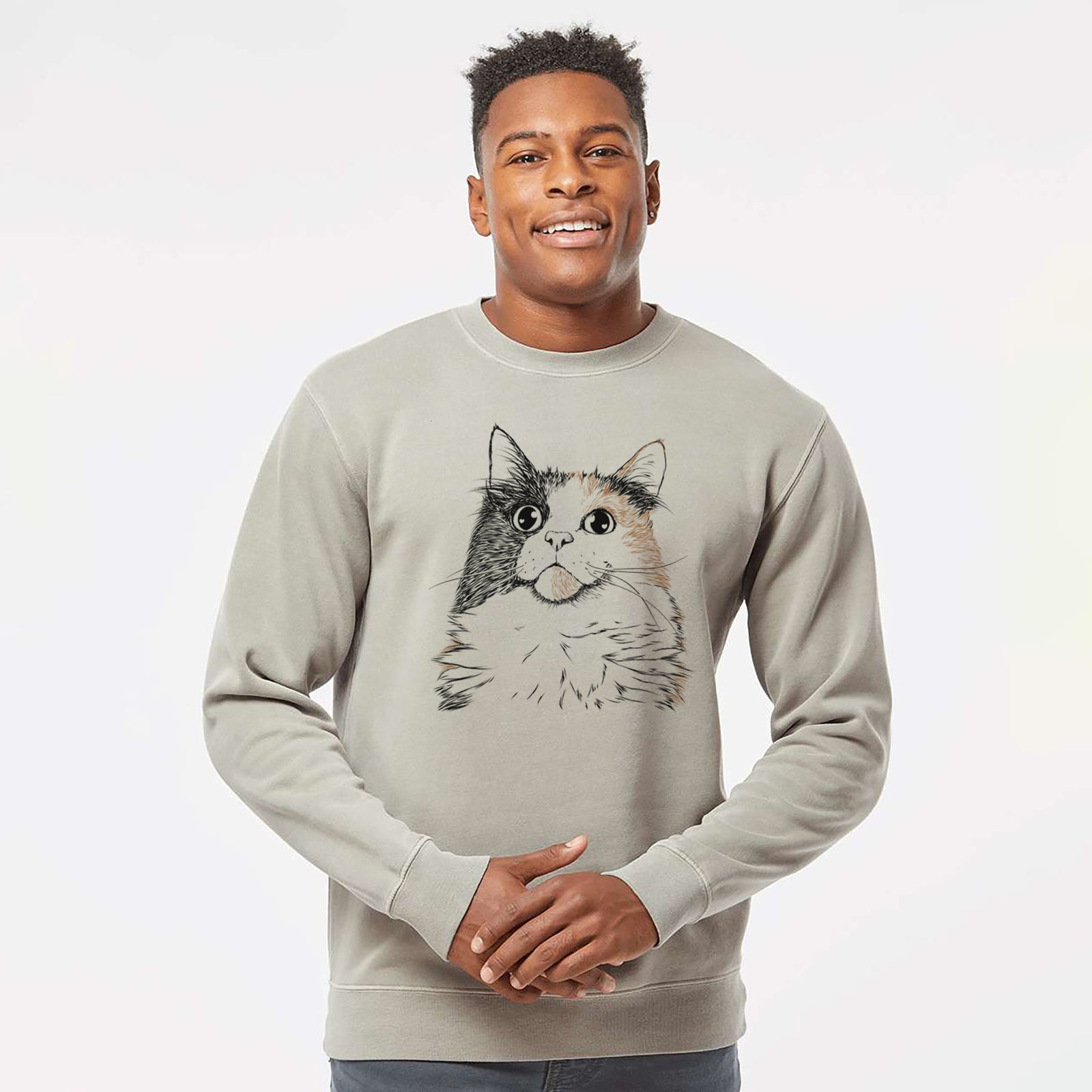 Bare Greta the Calico Cat - Unisex Pigment Dyed Crew Sweatshirt