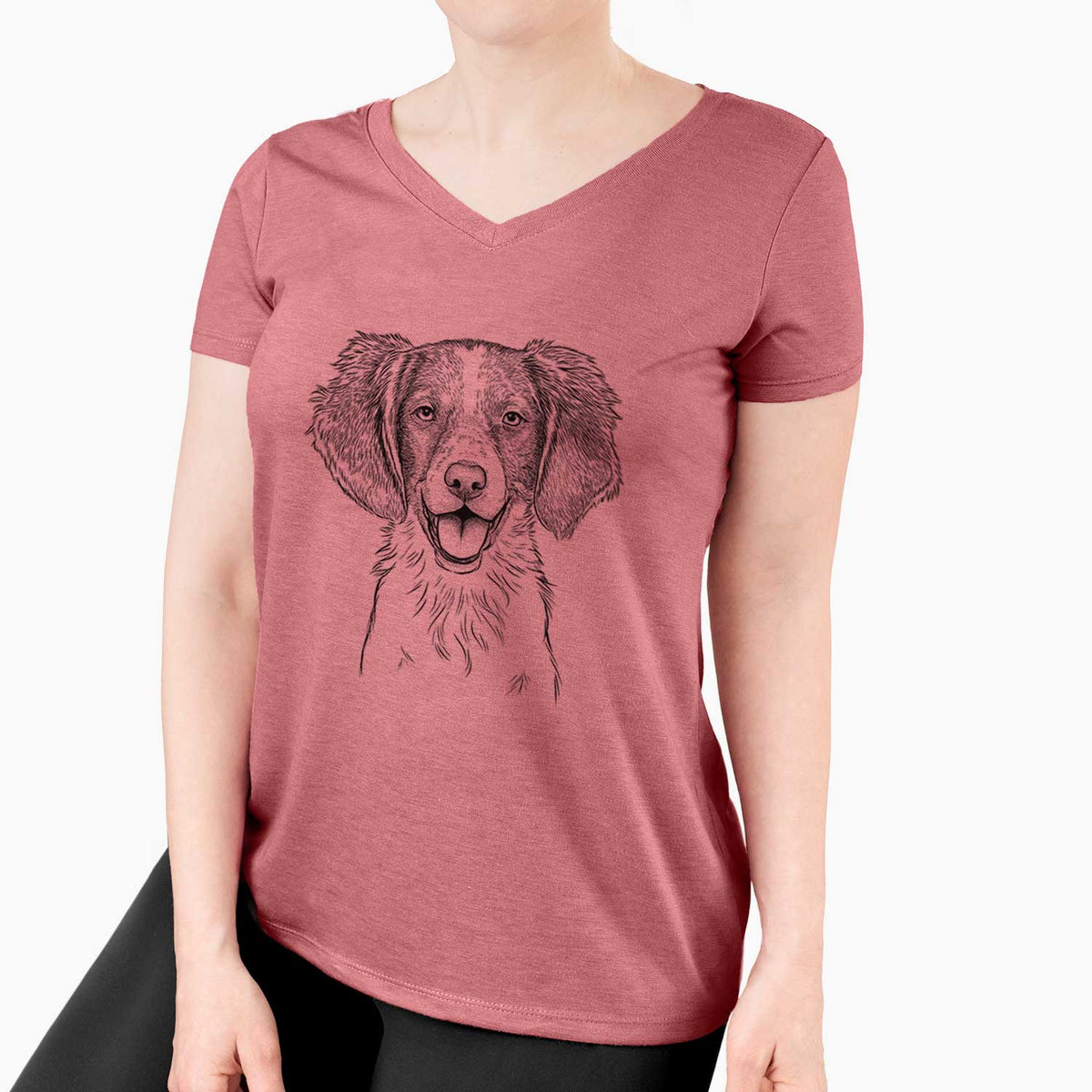 Bare Happy Holly the Brittany Spaniel - Women's V-neck Shirt
