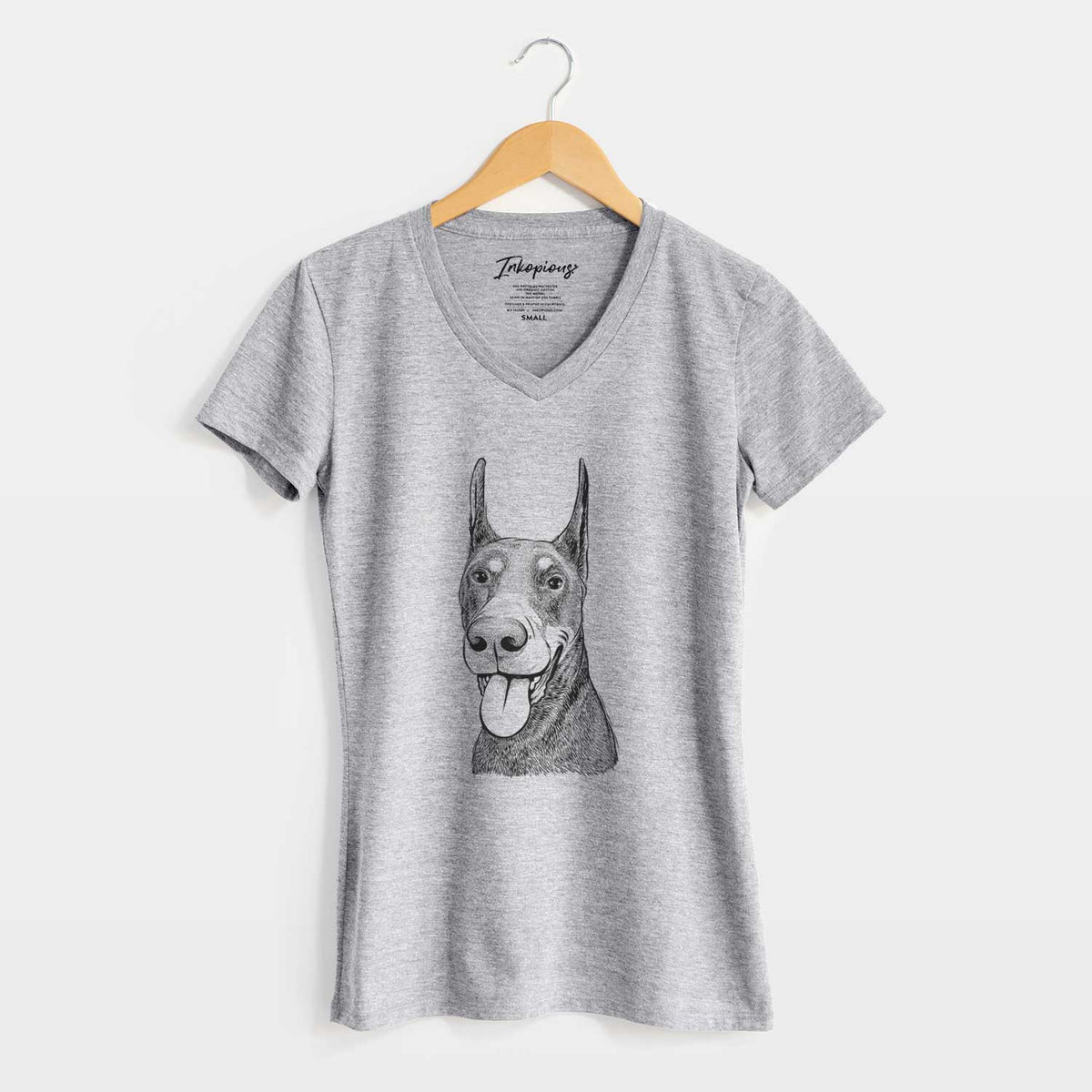 Bare Happy Sunny the Doberman Pinscher - Women's V-neck Shirt