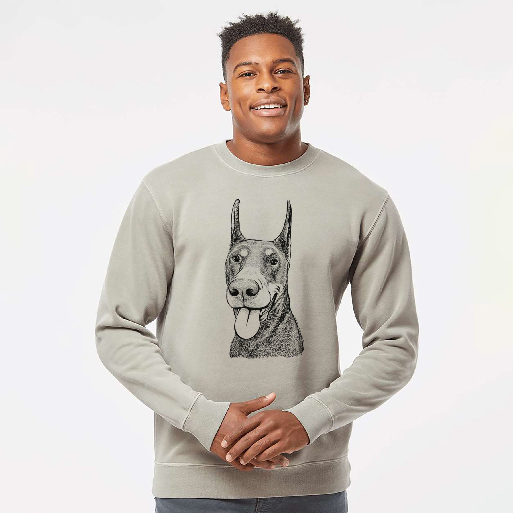 Bare Happy Sunny the Doberman Pinscher - Unisex Pigment Dyed Crew Sweatshirt