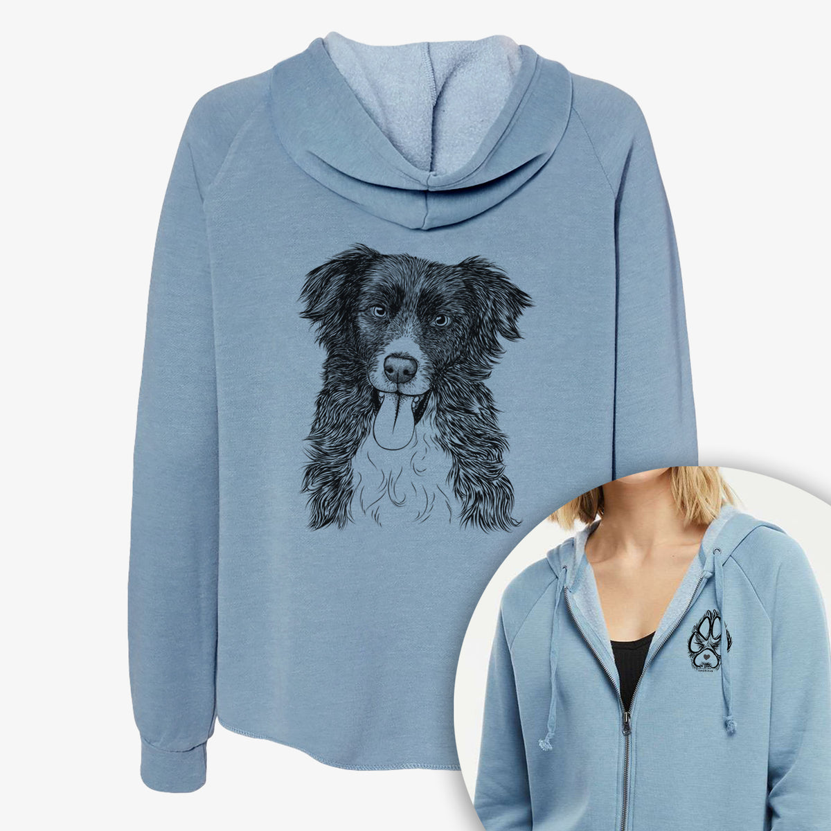 Indi the Border Collie - Women&#39;s Cali Wave Zip-Up Sweatshirt