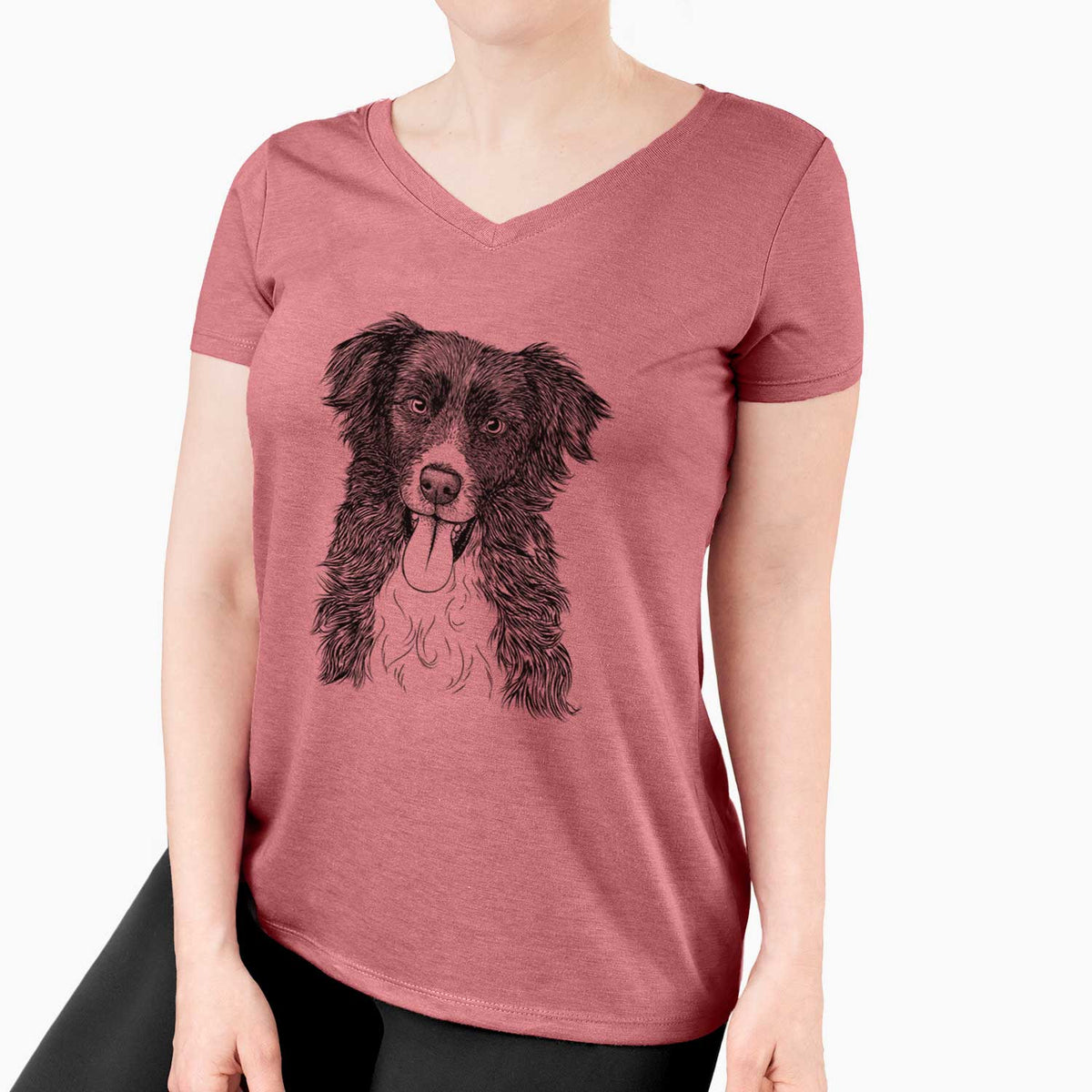 Bare Indi the Border Collie - Women's V-neck Shirt