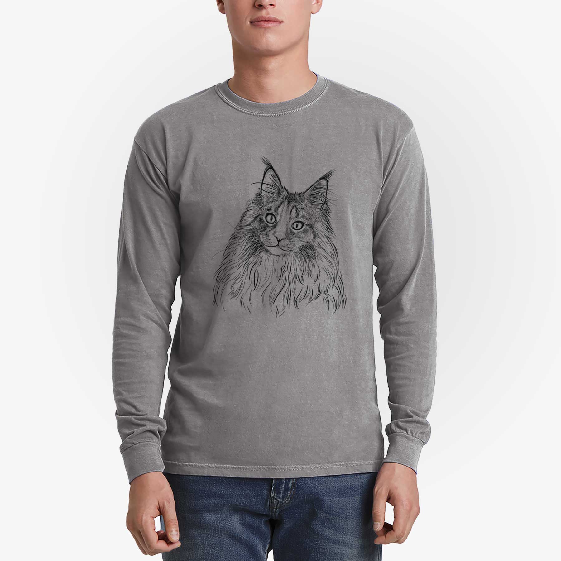 Bare Kiki the Maine Coon Cat - Heavyweight 100% Cotton Long Sleeve