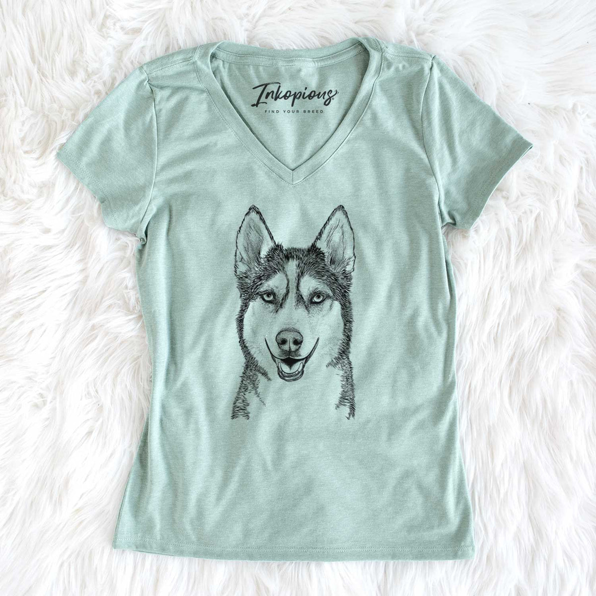 Bare Kira the Siberian Husky - Women&#39;s V-neck Shirt