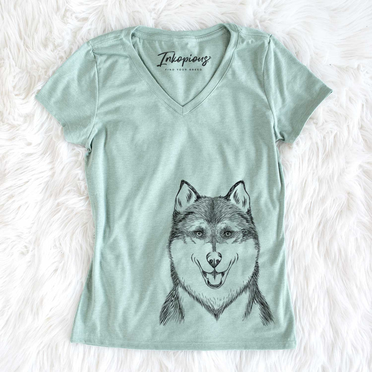 Bare Koda the Siberian Husky - Women's V-neck Shirt