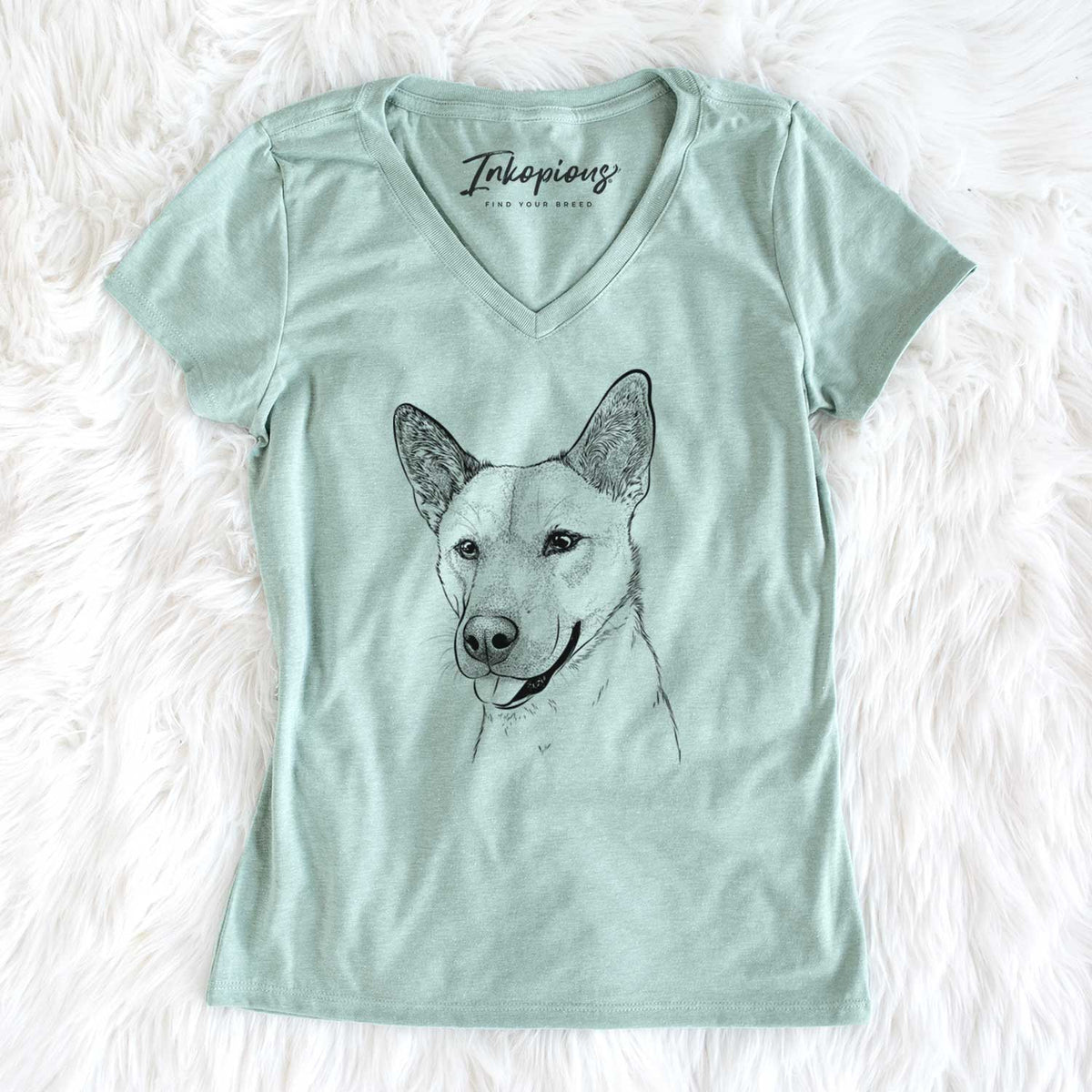 Bare Kulfi the Jindo Shiba Inu Mix - Women&#39;s V-neck Shirt