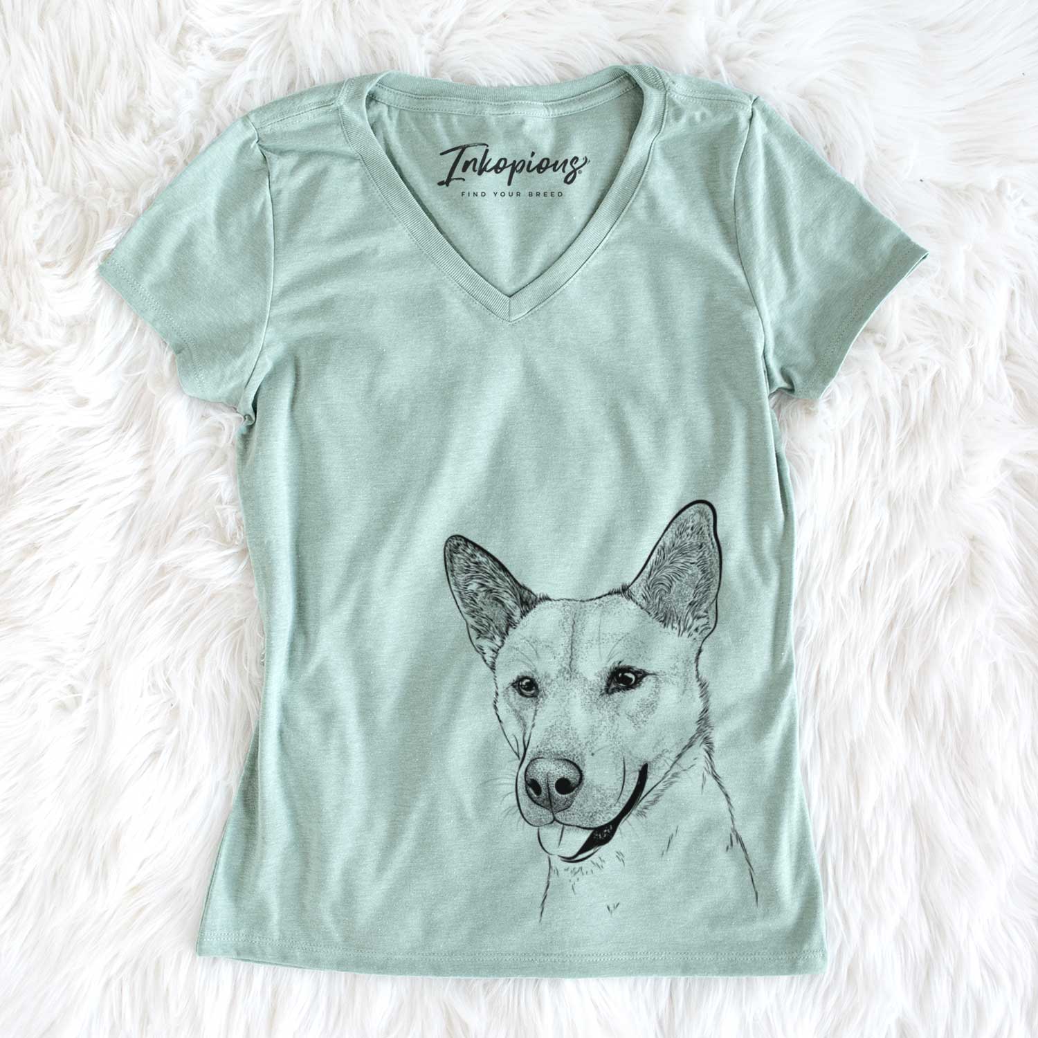 Bare Kulfi the Jindo Shiba Inu Mix - Women's V-neck Shirt