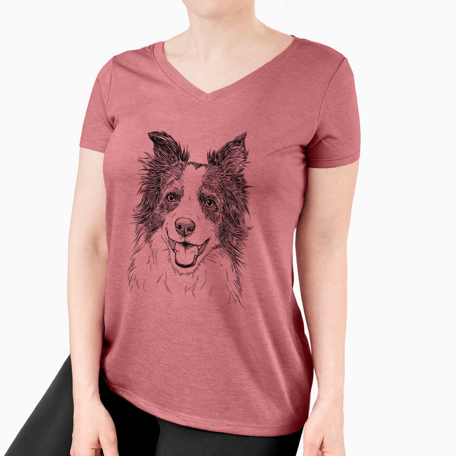 Bare Kylee the Border Collie - Women's V-neck Shirt
