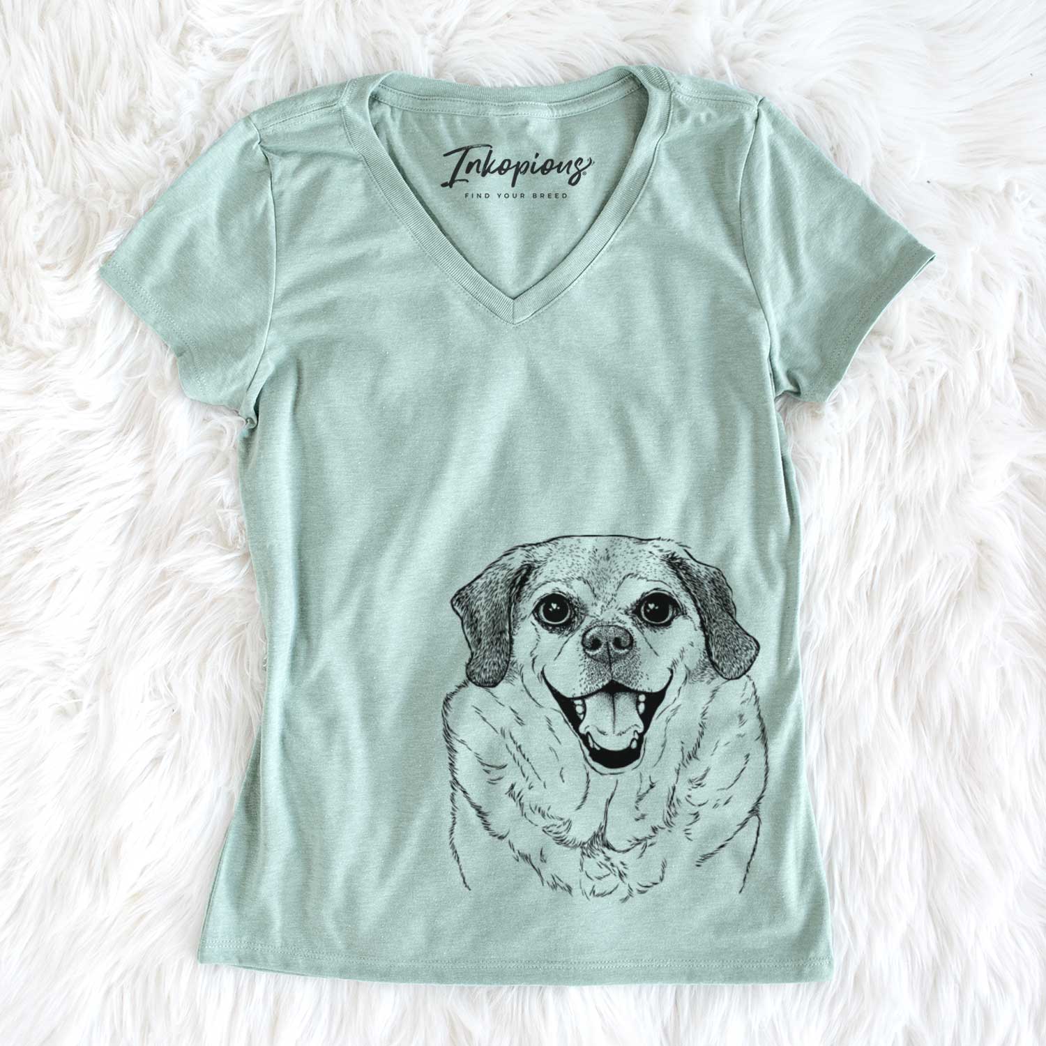 Bare Little Man the Puggle - Women's V-neck Shirt