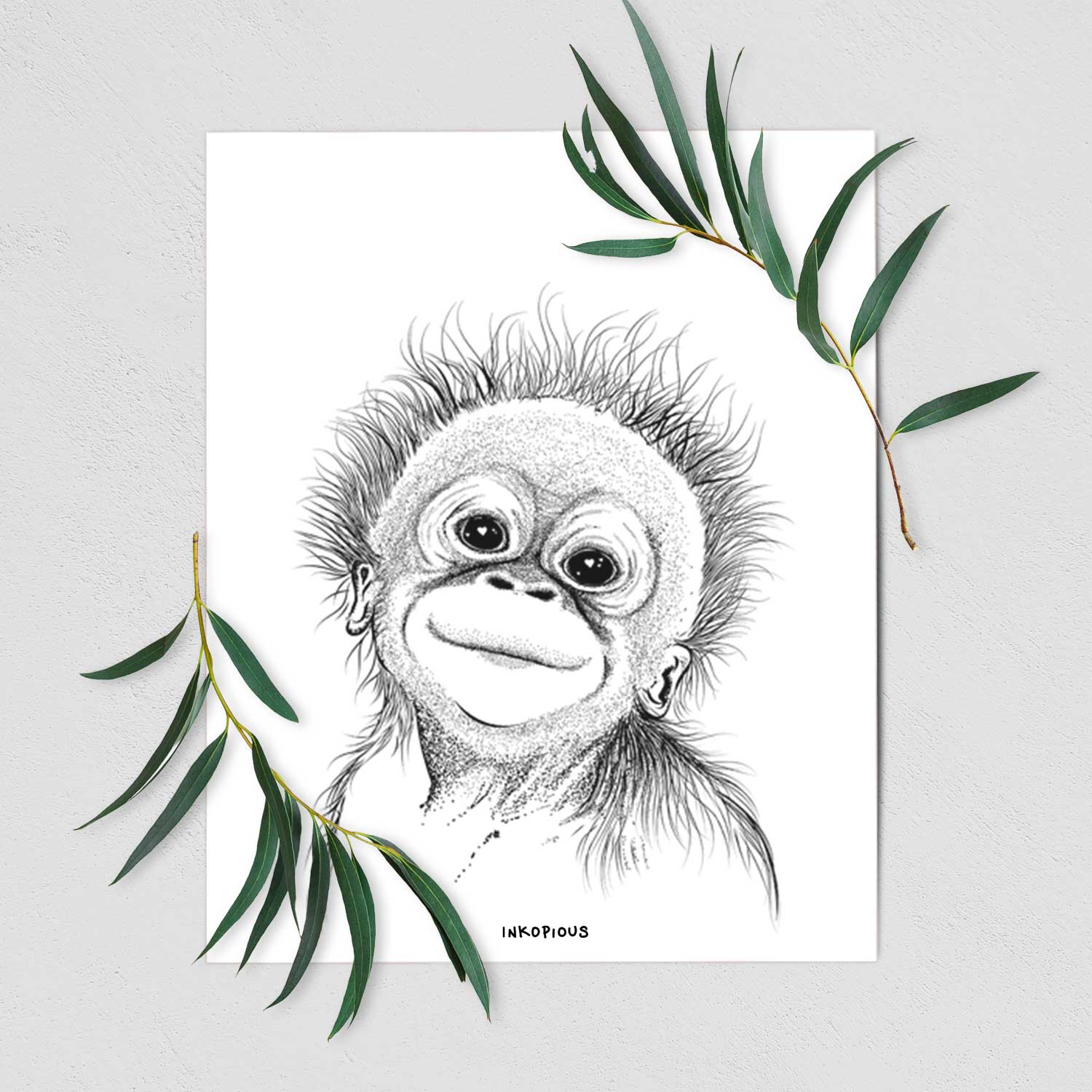 Louie the Baby Orangutan Art Print