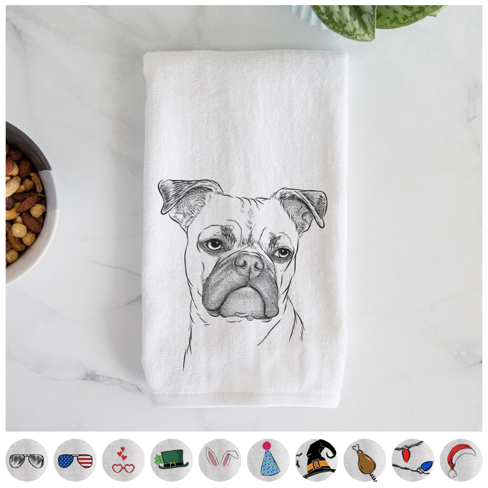 Mack the Bugg (Boston Terrier/Pug) Decorative Hand Towel