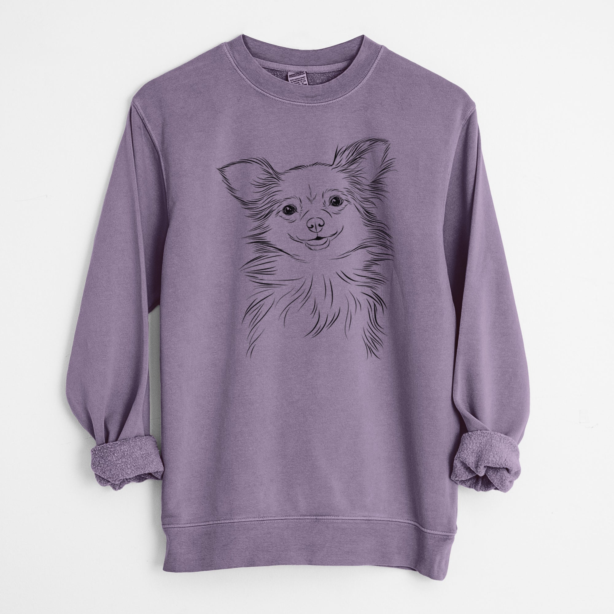 Bare Marzi the Long Haired Chihuahua - Unisex Pigment Dyed Crew Sweatshirt