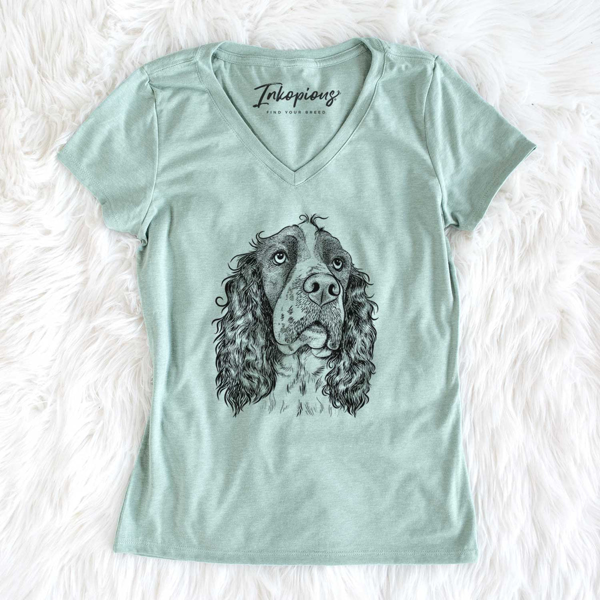 Bare Millie Mae the English Springer Spaniel - Women&#39;s V-neck Shirt