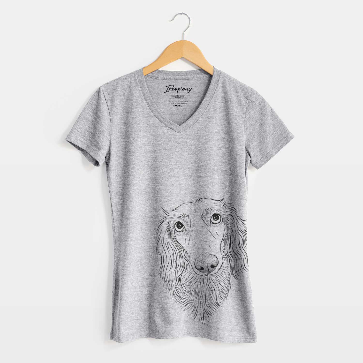 Bare Mr. Rusty the Long Haired Dachshund - Women's V-neck Shirt