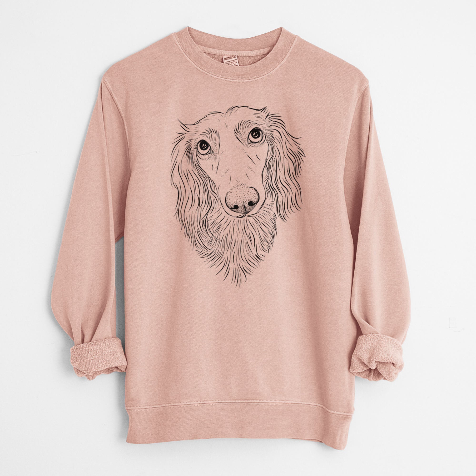 Bare Mr. Rusty the Long Haired Dachshund - Unisex Pigment Dyed Crew Sweatshirt