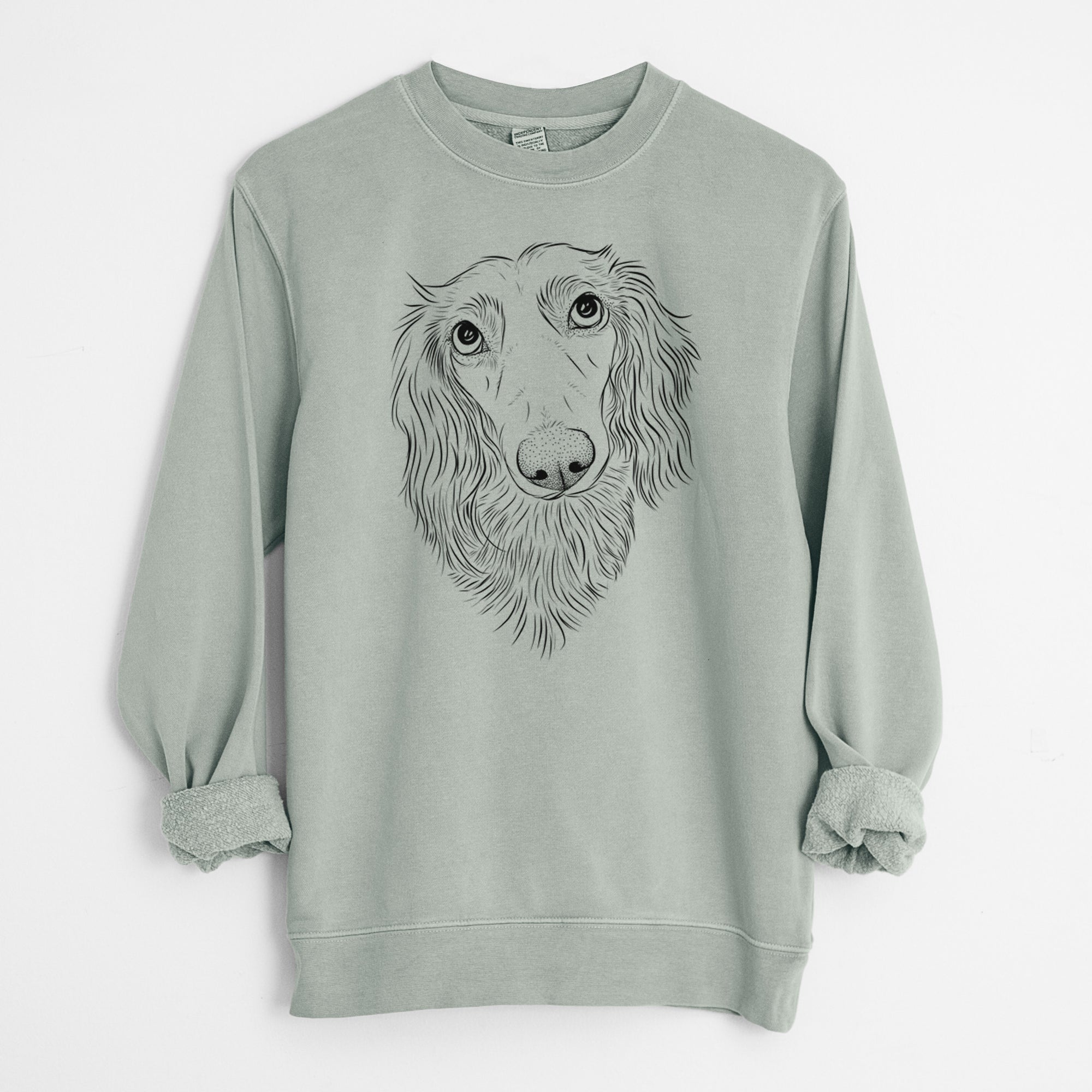 Bare Mr. Rusty the Long Haired Dachshund - Unisex Pigment Dyed Crew Sweatshirt