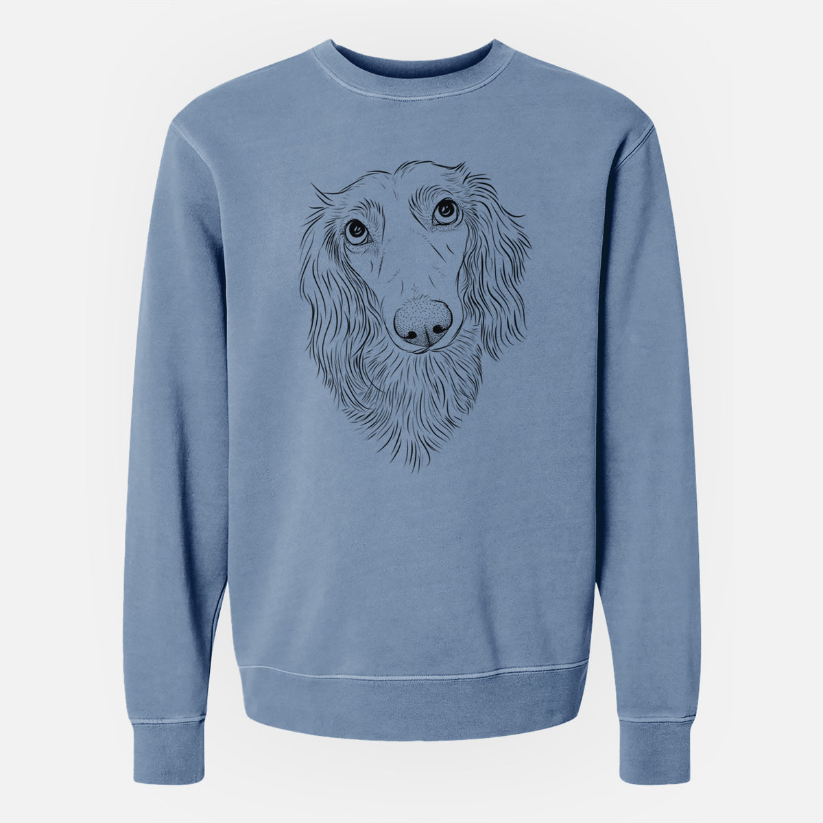 Bare Mr. Rusty the Long Haired Dachshund - Unisex Pigment Dyed Crew Sweatshirt