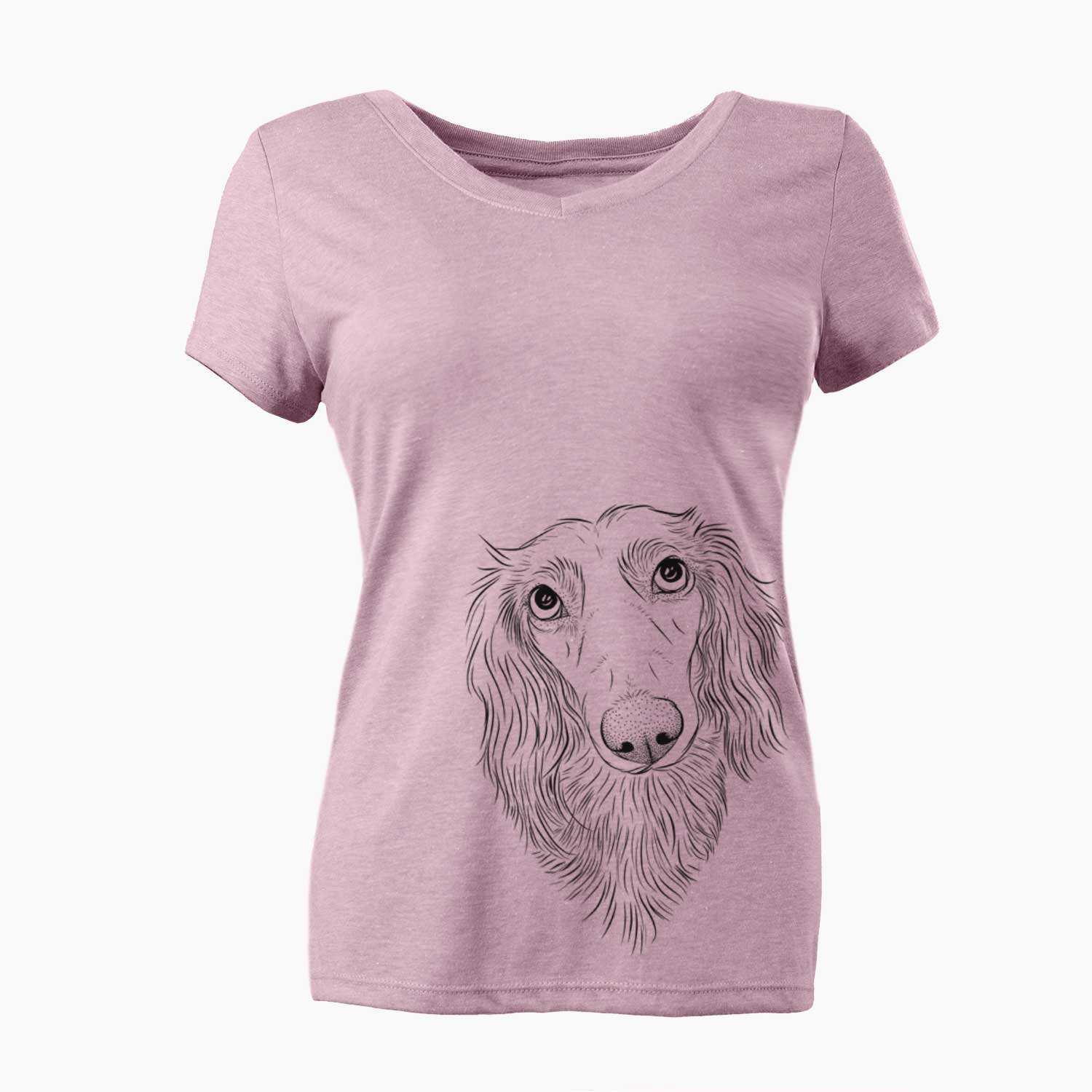 Bare Mr. Rusty the Long Haired Dachshund - Women's V-neck Shirt