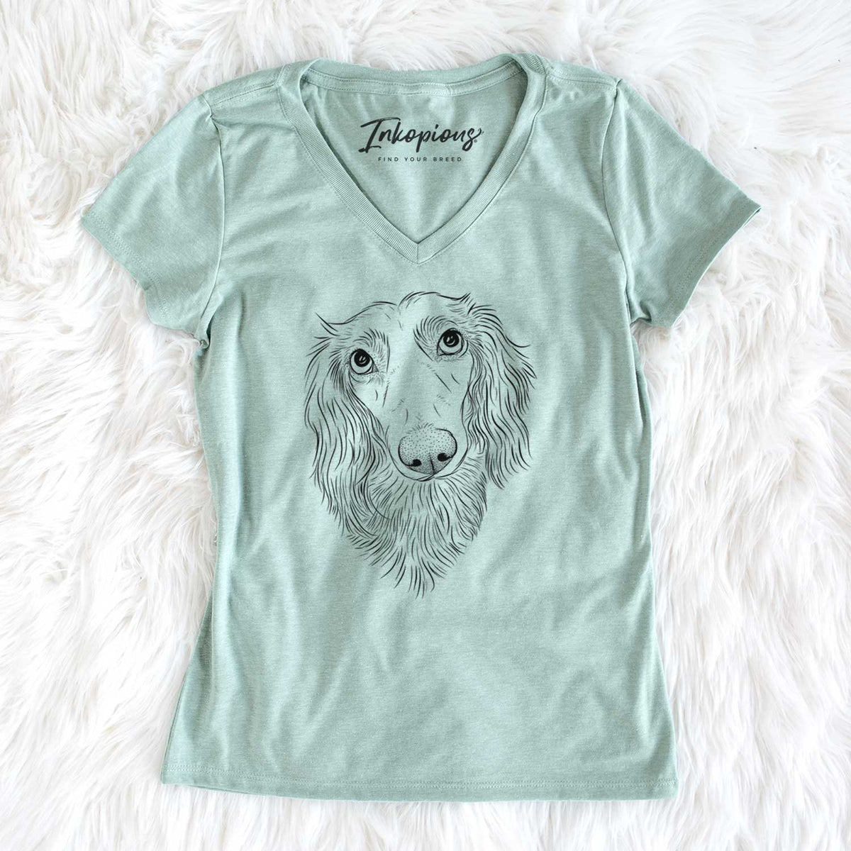 Bare Mr. Rusty the Long Haired Dachshund - Women&#39;s V-neck Shirt