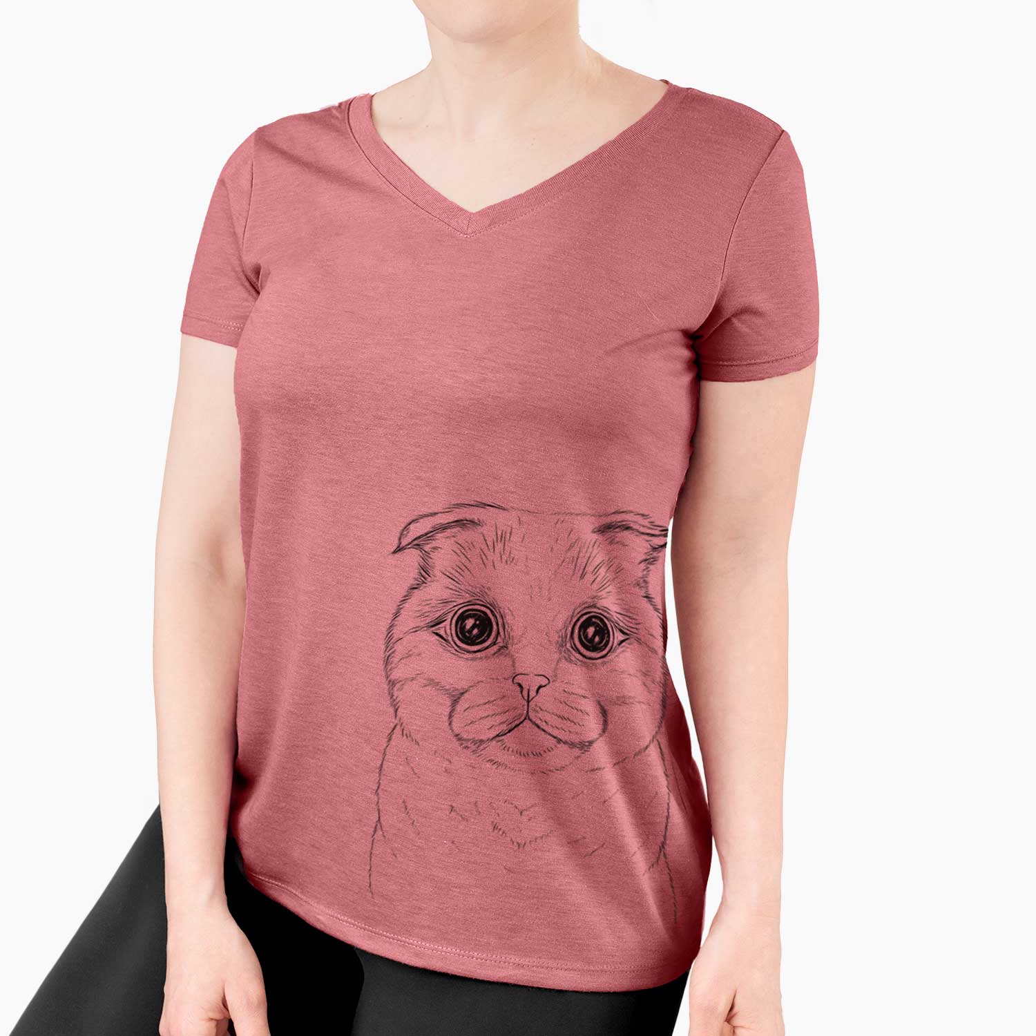 Bare Neko the Scottish Fold Cat - Women's V-neck Shirt